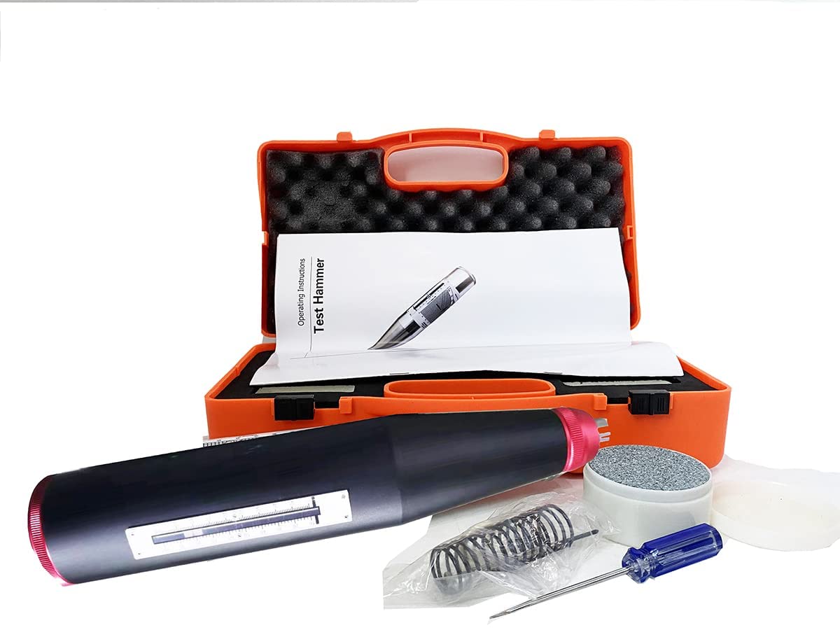 Professional Concrete Rebound Hammer Tester - Digital Concrete Strength Testing Device for Building Materials, Panels, Beams, Columns & Bridges - 20.0±0.2mm Pointer Length, 0.65±0.15N Friction - Perfect for Construction Quality Control & Structural Integrity Testing