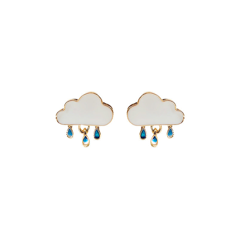 Tiny Cloud Raindrop Stud Earrings | Sterling Silver Minimalist Jewelry | HE3748 | Perfect for Everyday Wear & Gift Giving