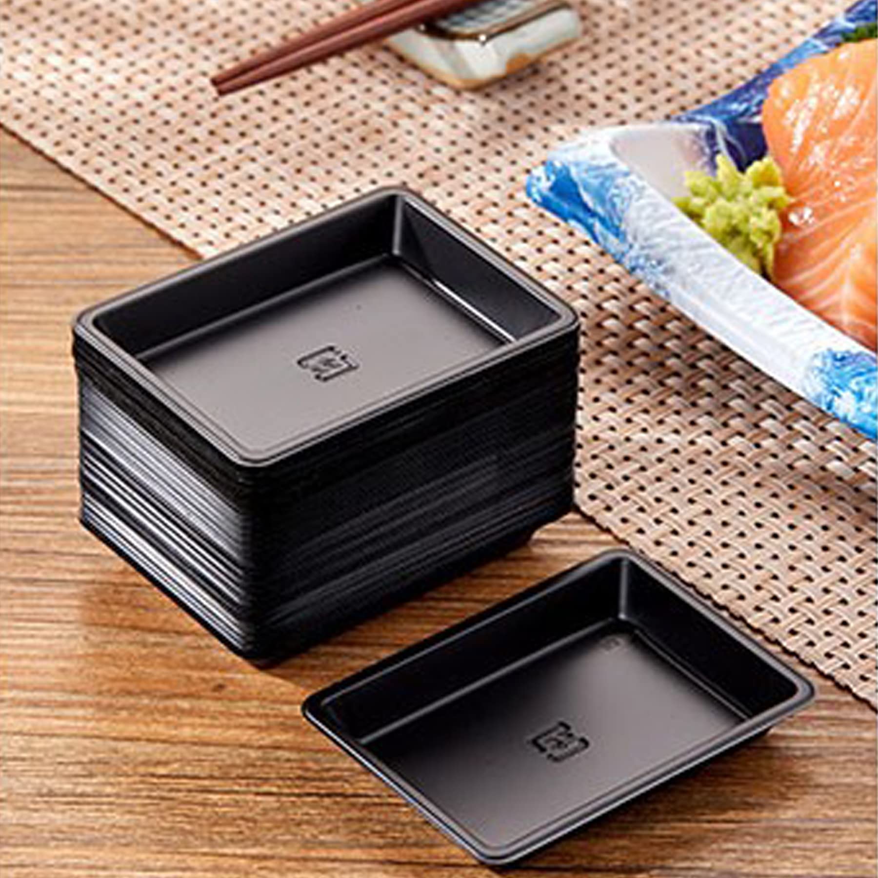 100 Pack Black Rectangle Sauce Dishes - Mini Disposable Dipping Plates for Dessert, Soup, Soy Sauce & Seasoning | Perfect for Home, Restaurants & Party Appetizers (MG20220326) | Ideal for Sushi, Dumplings, Salad Dressing & Snack Serving