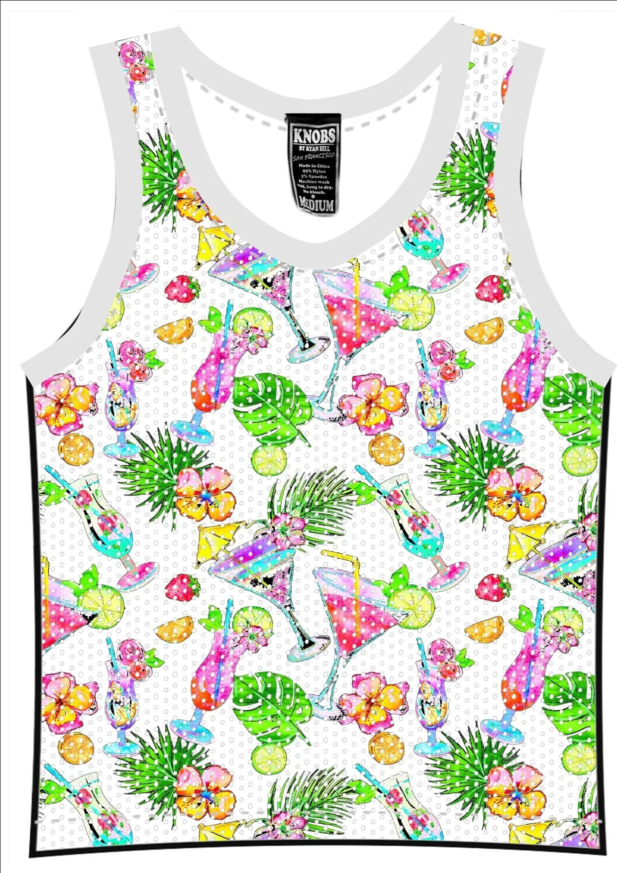 Knobs Cocktails Mesh Tank Top - White | Stylish Women's Casual Wear for Summer, Beach, and Parties