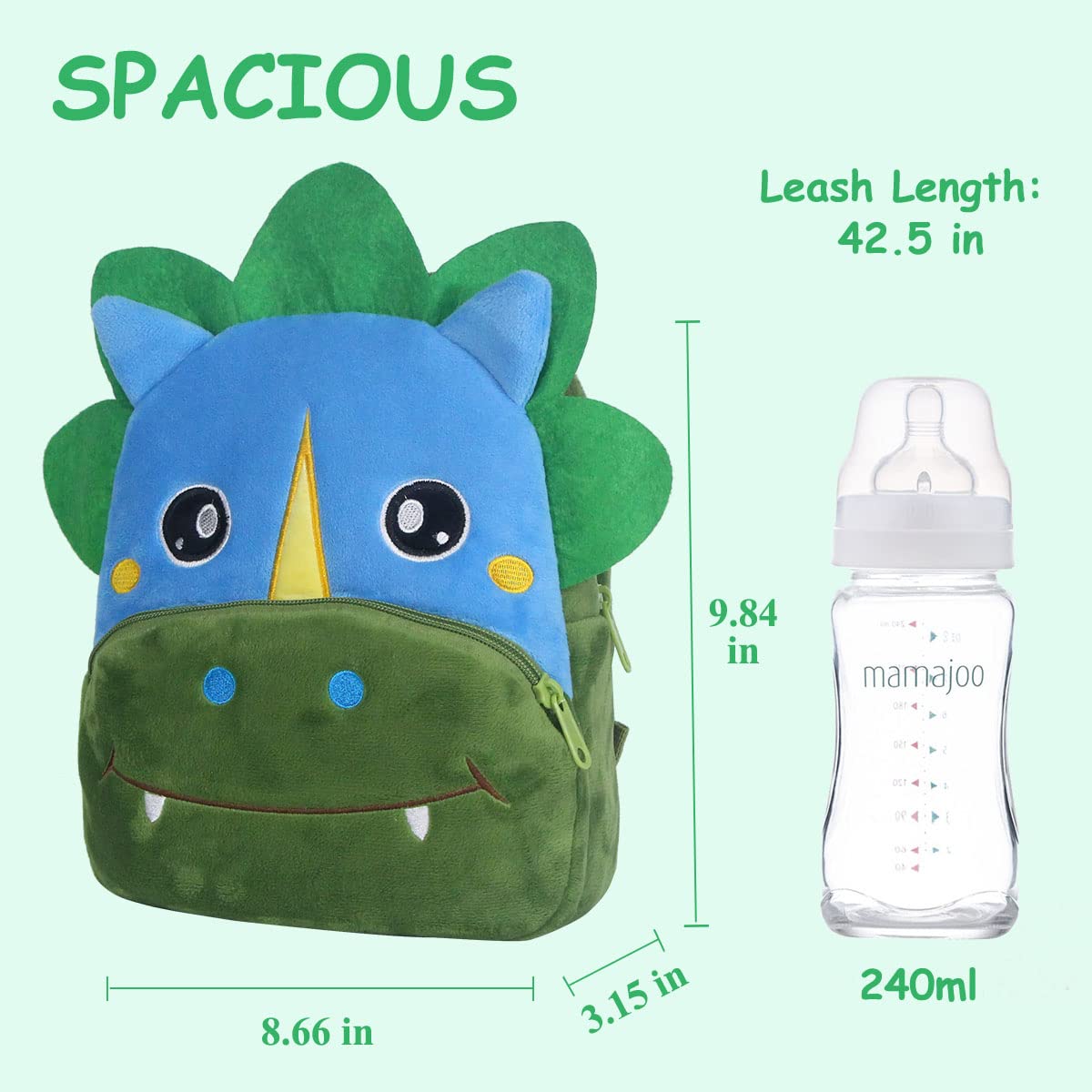 VASCHY Cute Plush Animal Toddler Backpack for Boys & Girls - Dinosaur Design Small Daycare Backpack for Little Kids | Perfect for Preschool, Travel & Daily Use