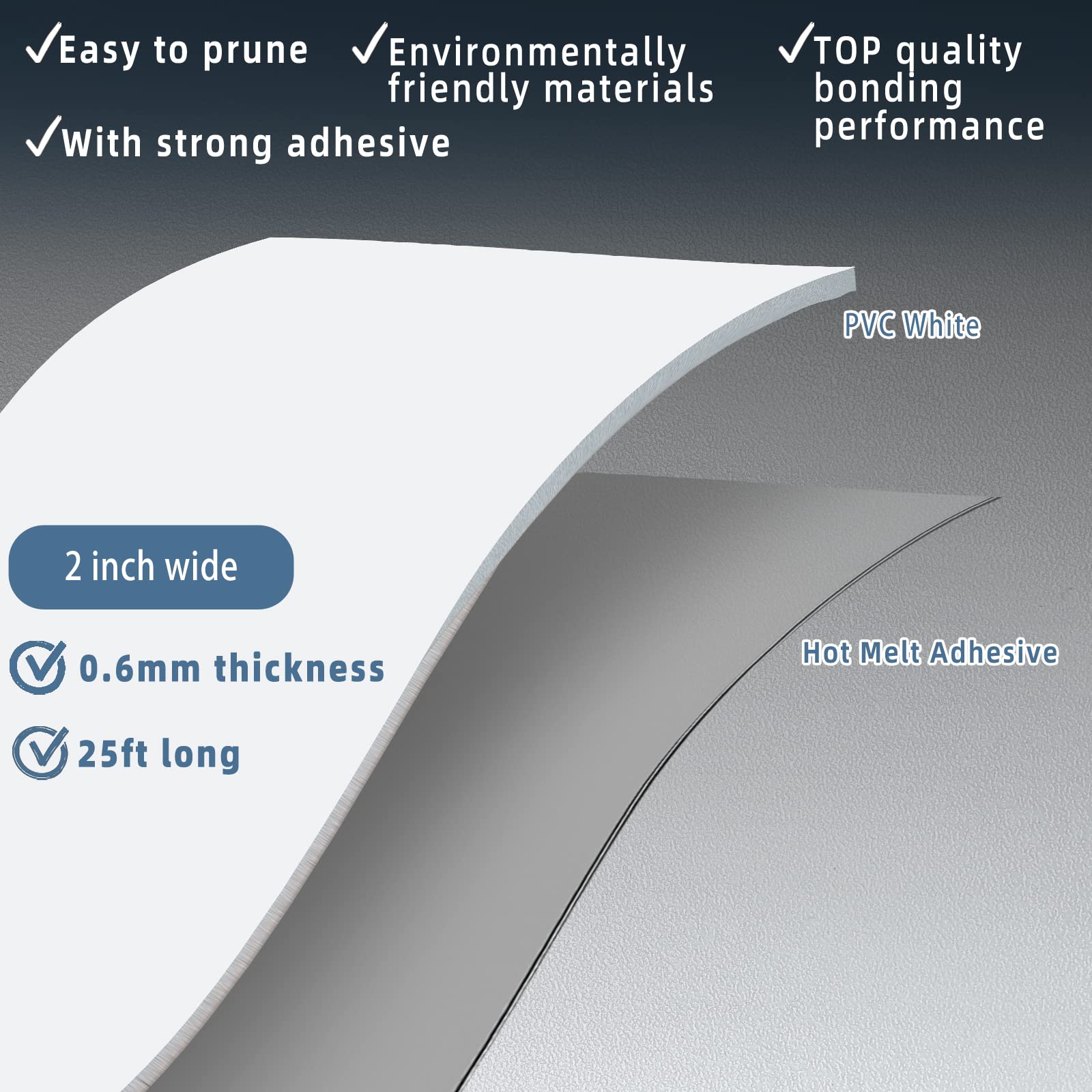 2 Inch x 25ft White PVC Edge Banding Tape - Pre-Glued Flexible Veneer Edging with Hot Melt Adhesive for Easy DIY Cabinet Repair & Furniture Restoration - Perfect for Home Improvement, Woodworking Projects, and DIY Crafts