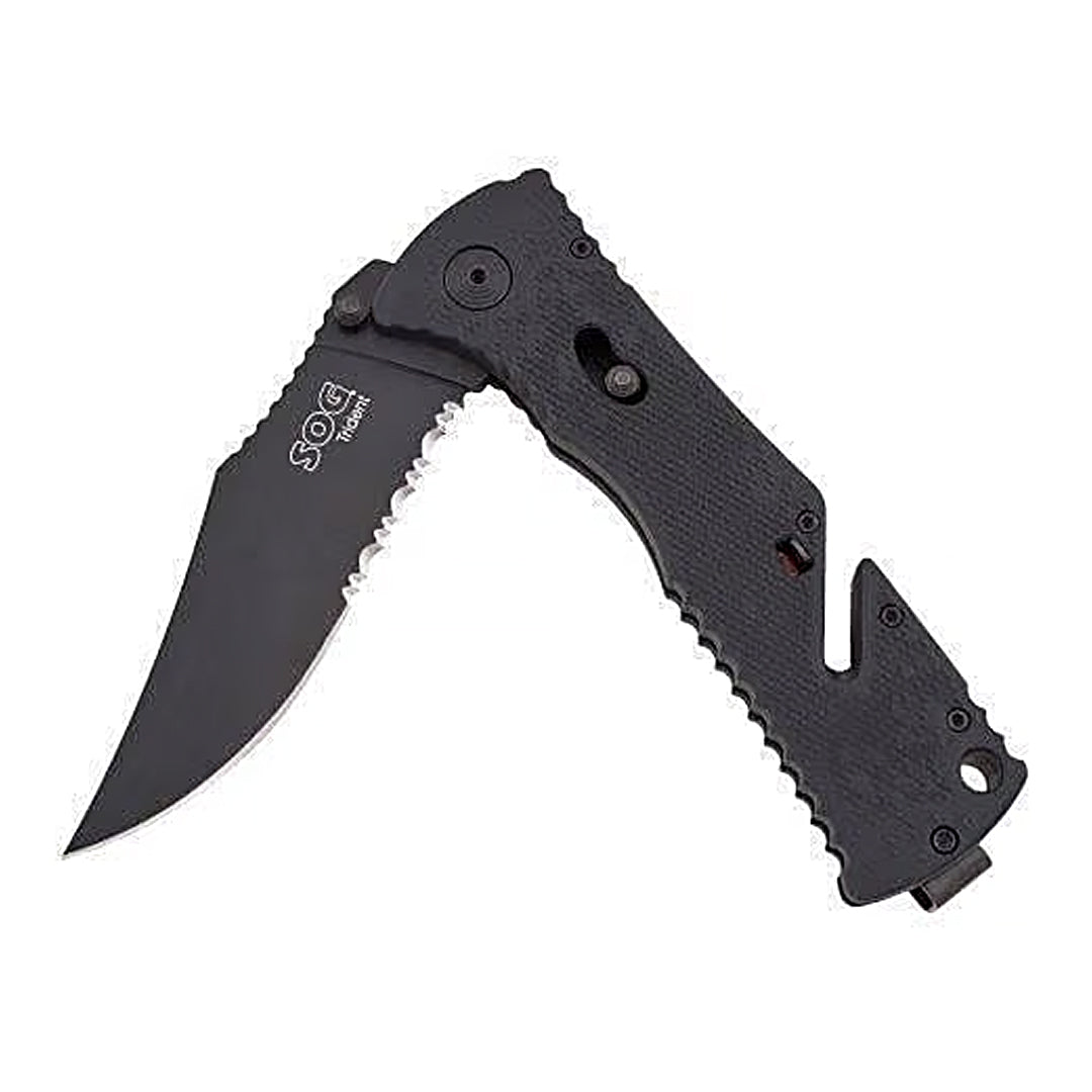 SOG Trident AT Serrated Tactical Knife - Black and Red Blade for Outdoor Survival, Camping, and Everyday Carry (EDC)