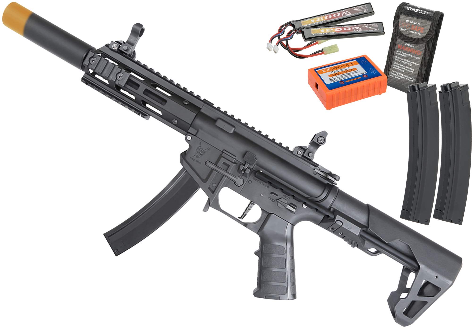 King Arms PDW 9 SBR AEG Airsoft Rifle - Black/Silenced M-LOK | Complete Go Airsoft Package | Perfect for Tactical Training & Outdoor Airsoft Battles