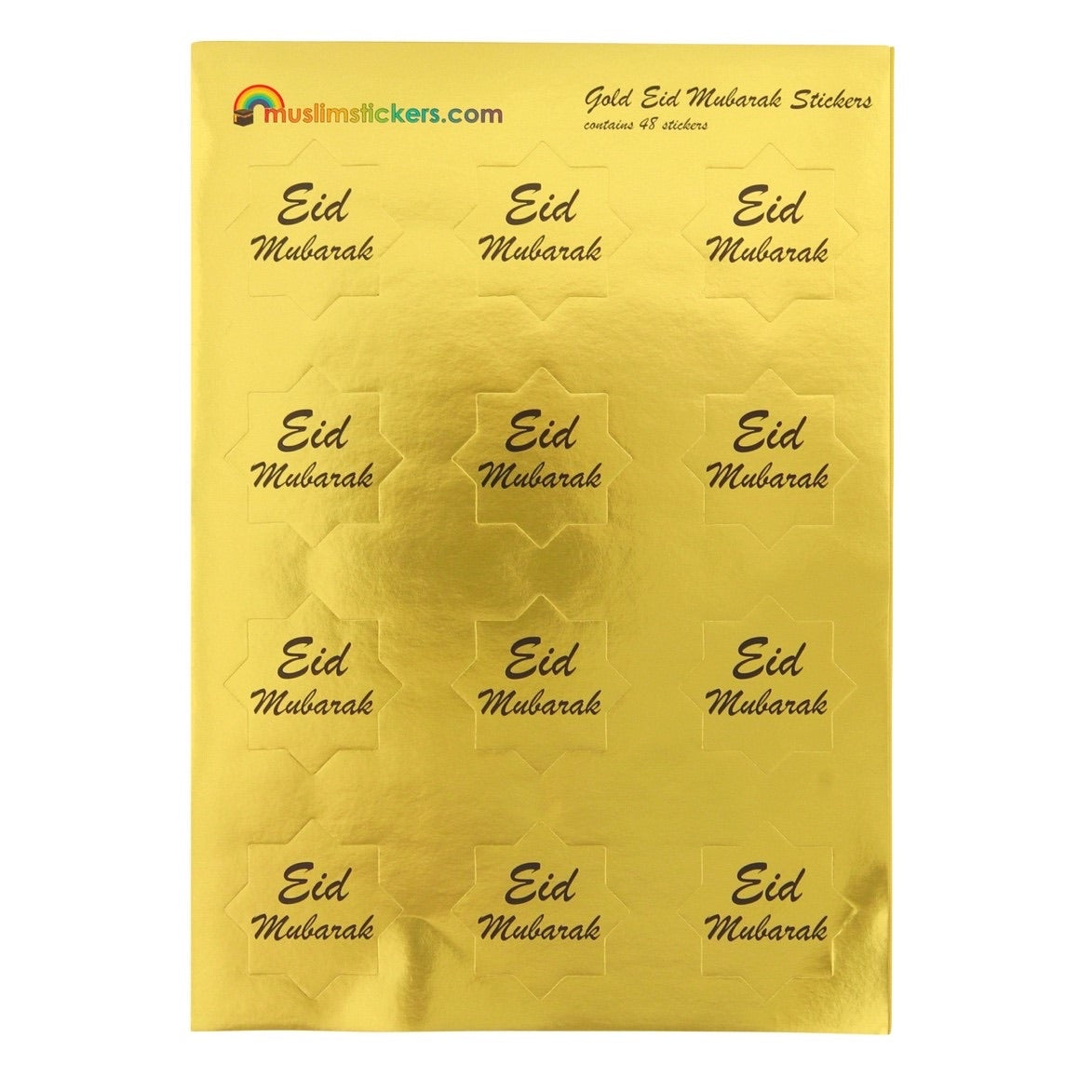 Eid Mubarak Stickers Pack - 48 Gold Islamic Decorative Stickers for Ramadan, Eid al-Fitr & Eid al-Adha Celebrations - Perfect for Greeting Cards, Gift Wrapping & Party Decorations