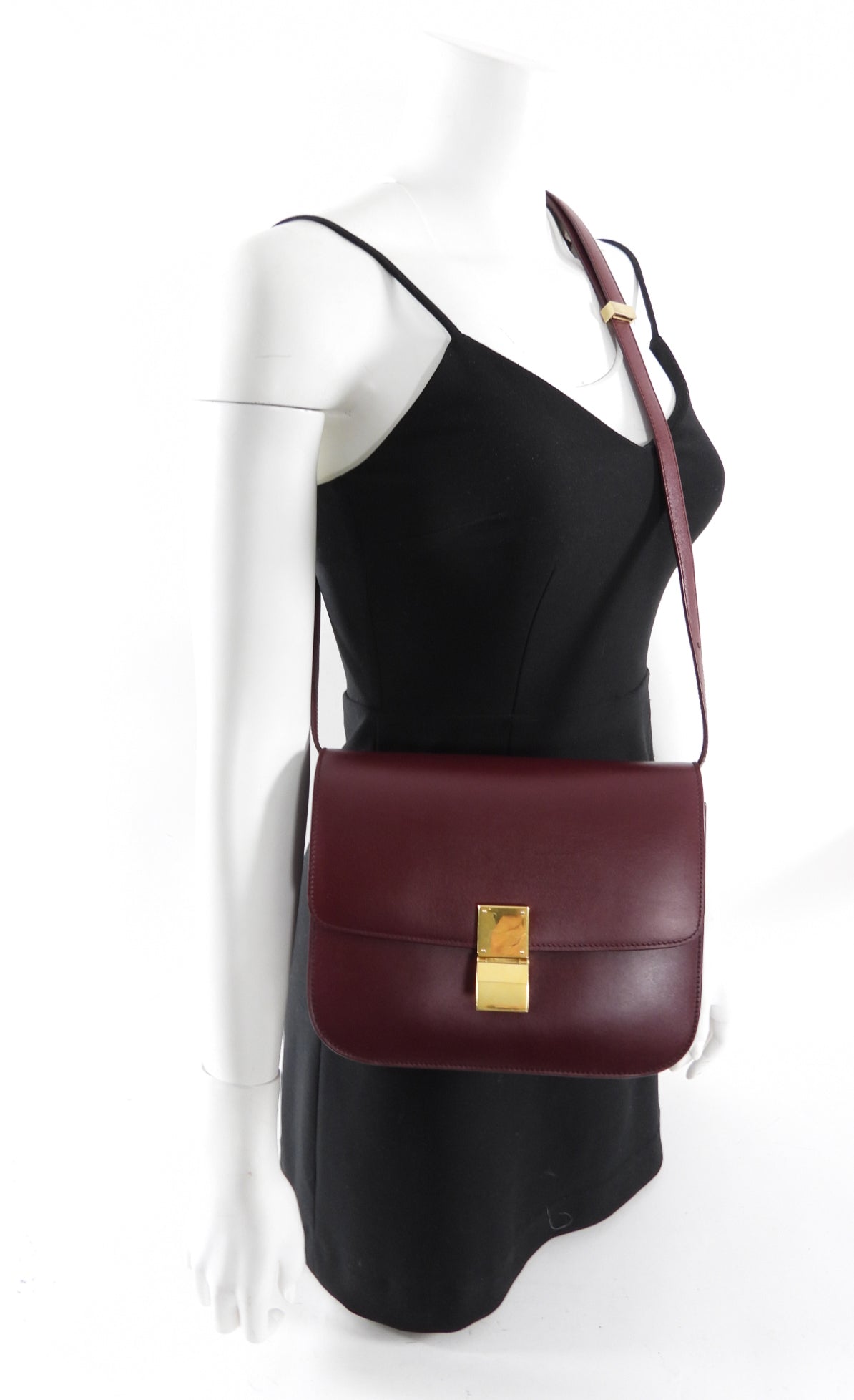 Celine Dark Burgundy Leather Medium Box Bag - Luxury Designer Handbag for Women | Perfect for Work, Travel & Evening Events