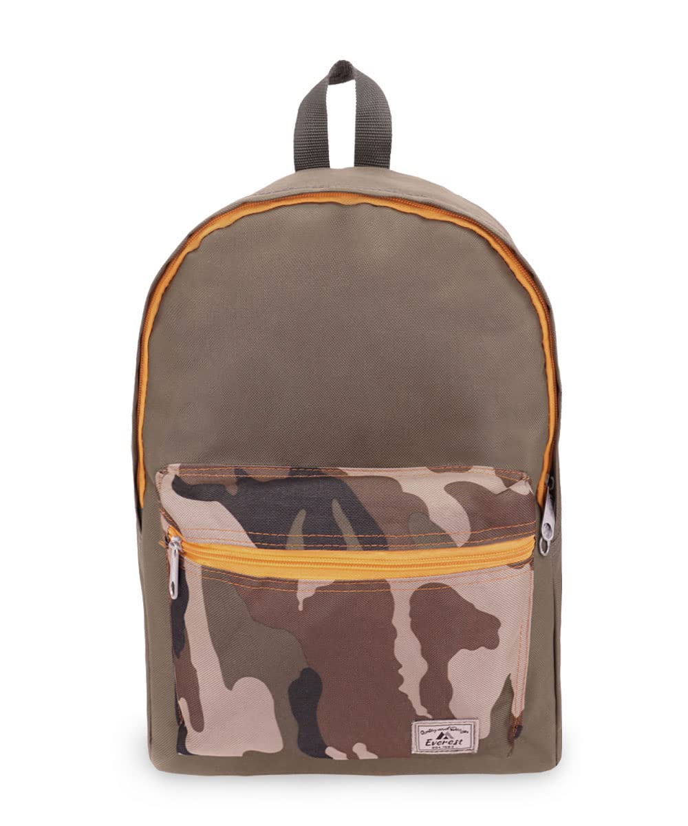 Everest Basic Color Block Backpack - Olive Camo Hiking Backpack for School, Travel & Outdoor Adventures | Durable Water-Resistant Daypack for Men & Women