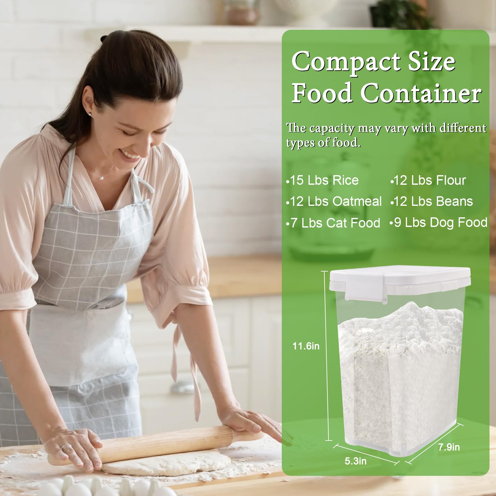 Airtight 15 Lbs Rice Storage Container with Scoop - Food Grade Plastic Flour & Cereal Dispenser - Kitchen Pantry Organizer for Dry Food (Rice, Sugar, Flour) - Perfect for Meal Prep & Bulk Food Storage