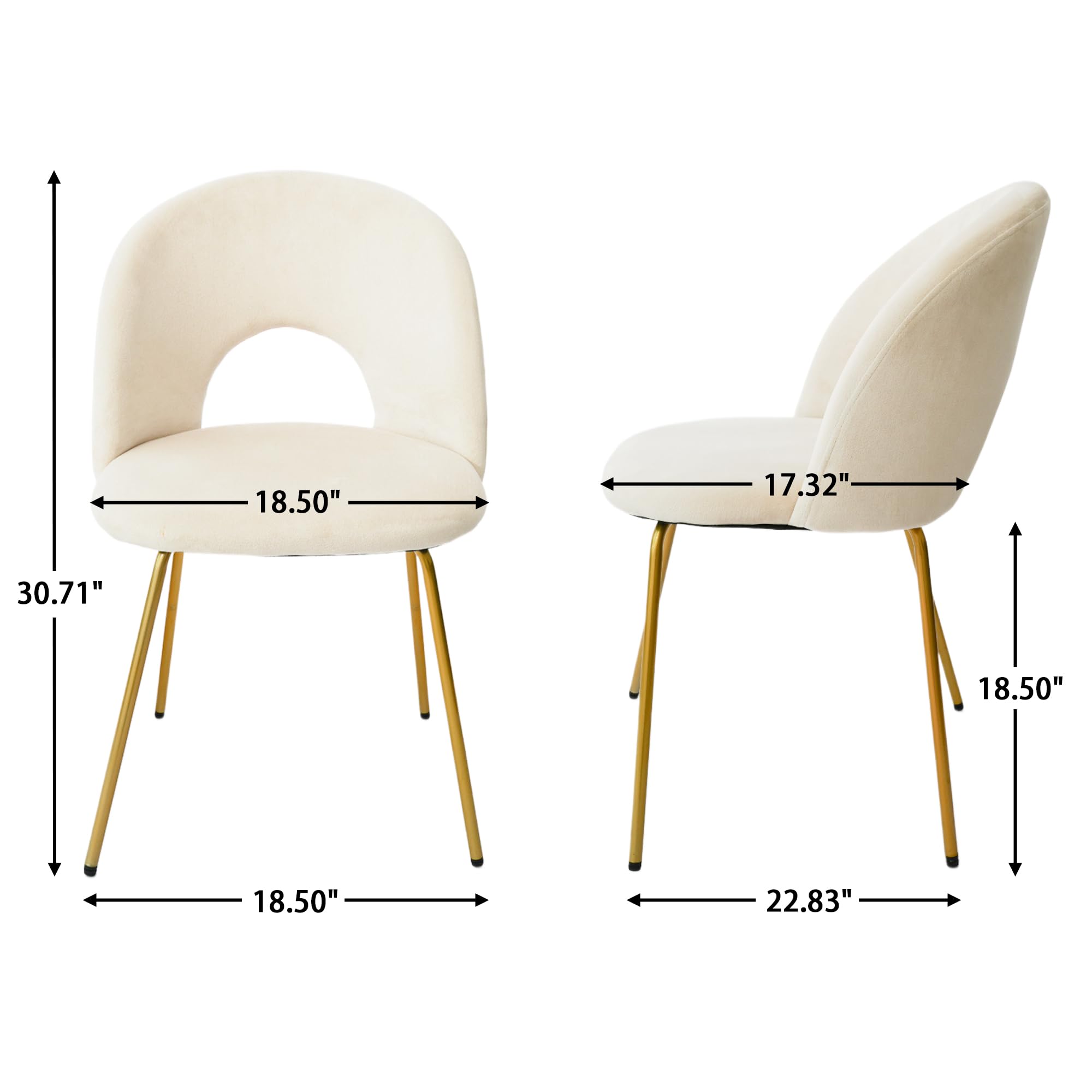 Velvet Dining Chairs with Metal Legs - Set of 2 Beige Kitchen Chairs for Dining Room, Living Room & Home Office | Modern Comfort Seating for Small Spaces