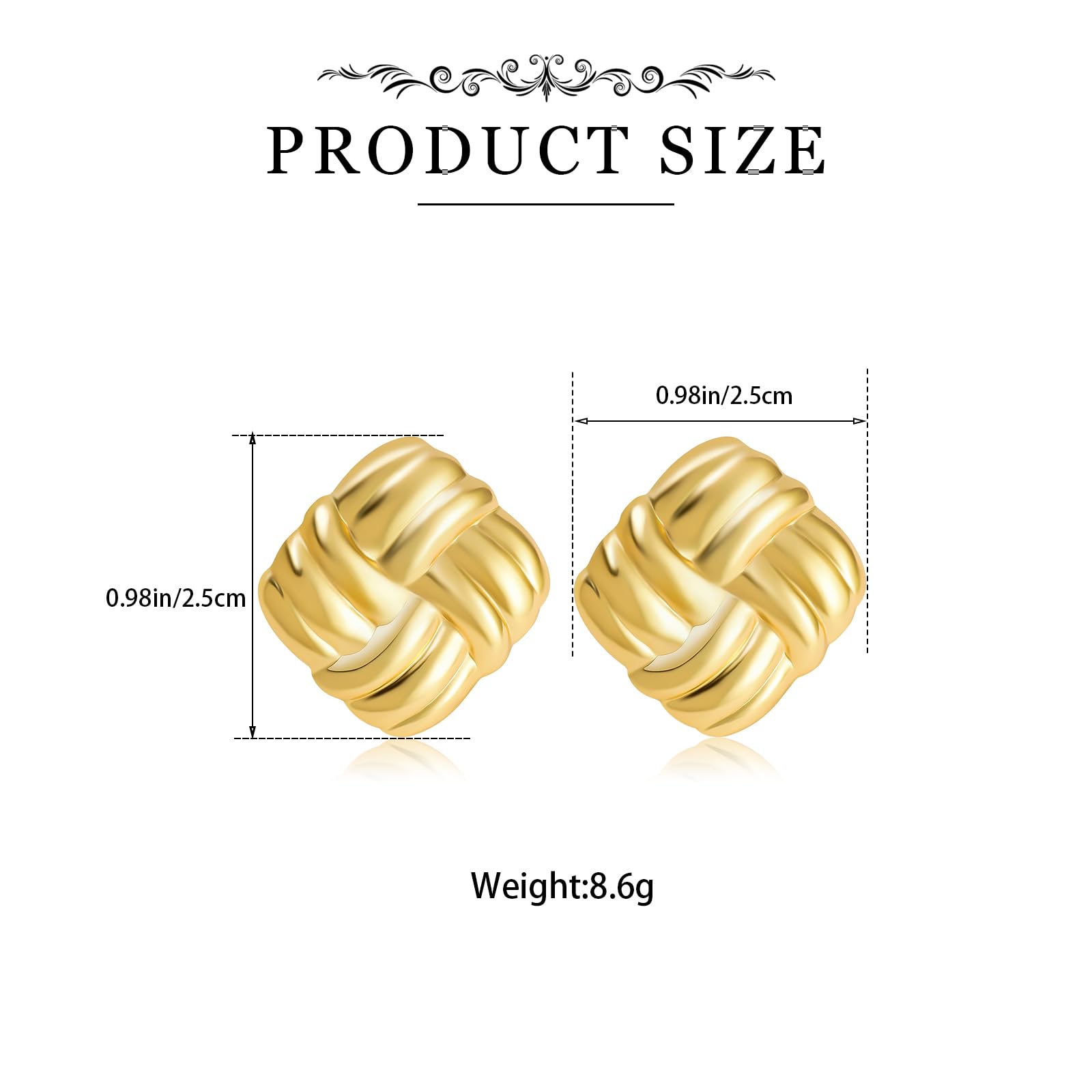 Chunky Gold Square Earrings for Women - Vintage Geometric Stud Earrings, Big Statement Jewelry in Stainless Steel - Perfect for Parties, Weddings & Everyday Fashion