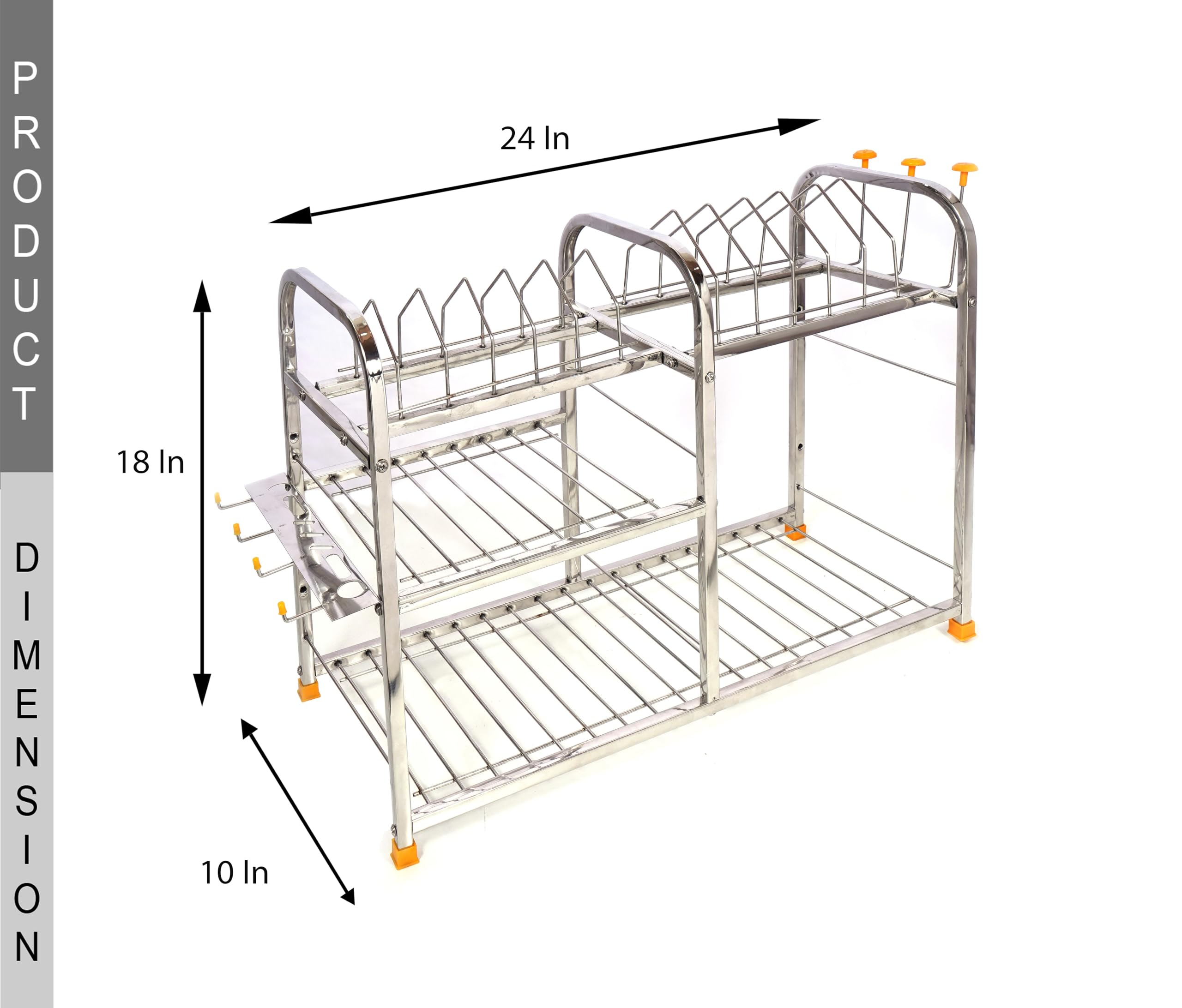 NAVUM ROSHANI Stainless Steel Wall Mount Kitchen Rack - Dish Rack with Cutlery Holder & Plate Stand - 18x24 Inch Modular Kitchen Organizer (3.5kg) | Space Saving Storage for Dishes, Utensils & Cookware | Perfect for Small Kitchens, Apartments & RVs