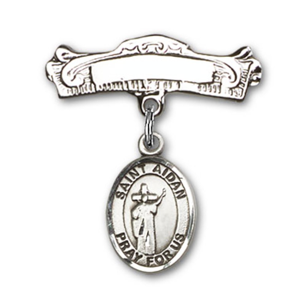 Sterling Silver Baby Badge with St. Aidan of Lindesfarne Charm - 7/8