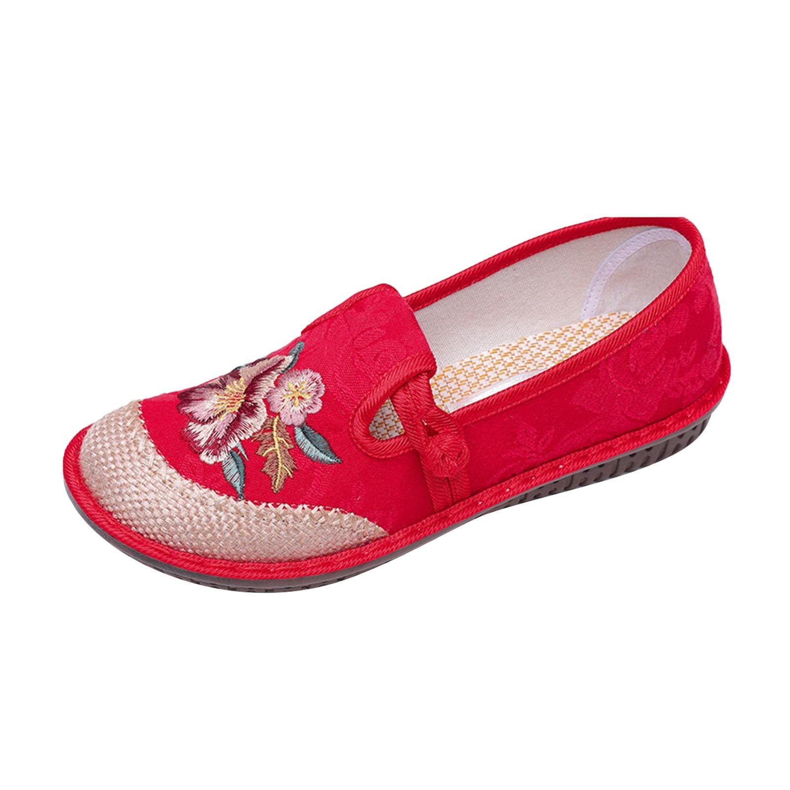 Women's Casual Floral Embroidered Elastic Slip-On Shoes - Comfortable Ethnic Print Loafers for Women Size 8.5 | Perfect for Spring Outfits, Office Wear & Weekend Errands