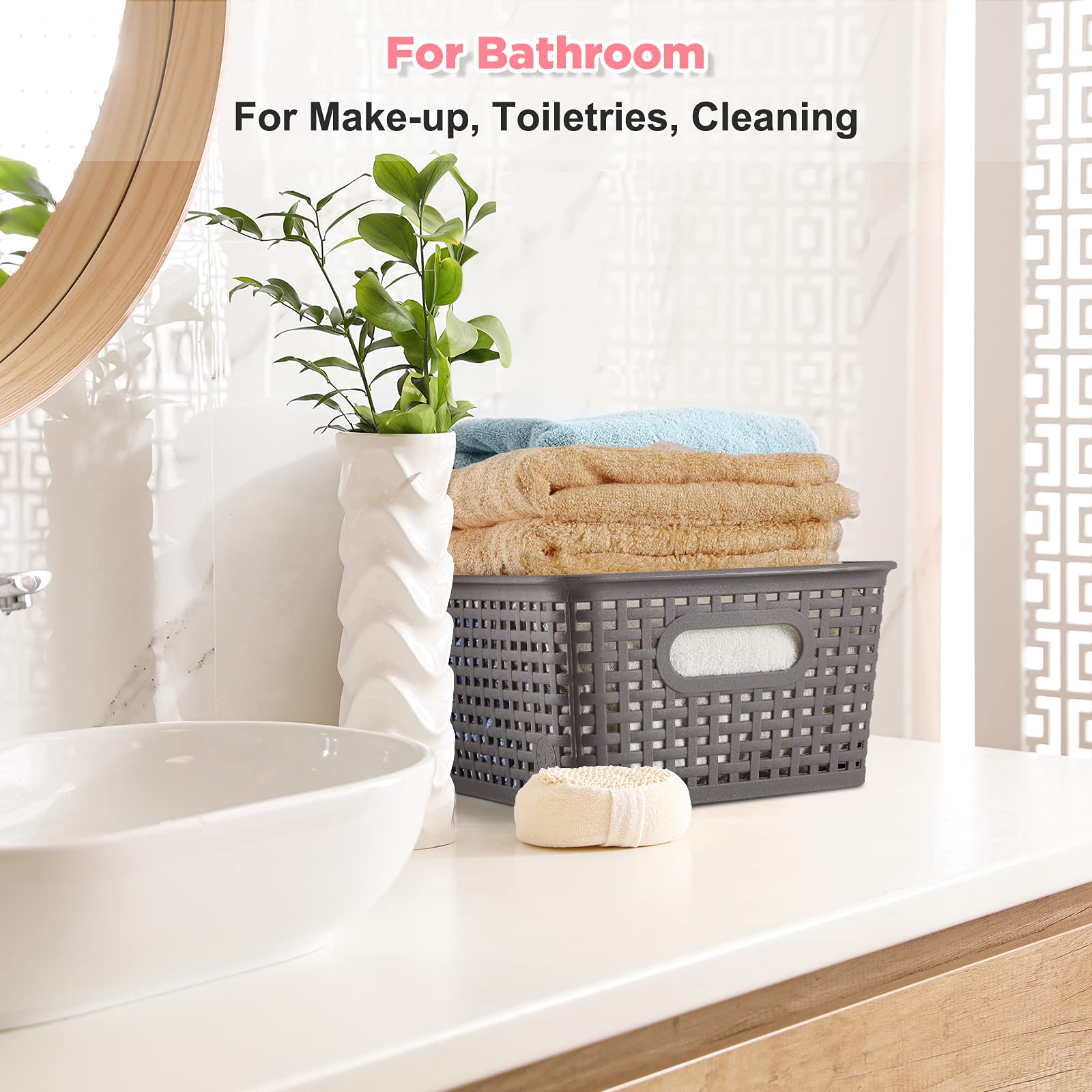 AREYZIN Plastic Storage Baskets with Lids - Organizer Bins for Shelves, Closet & Office