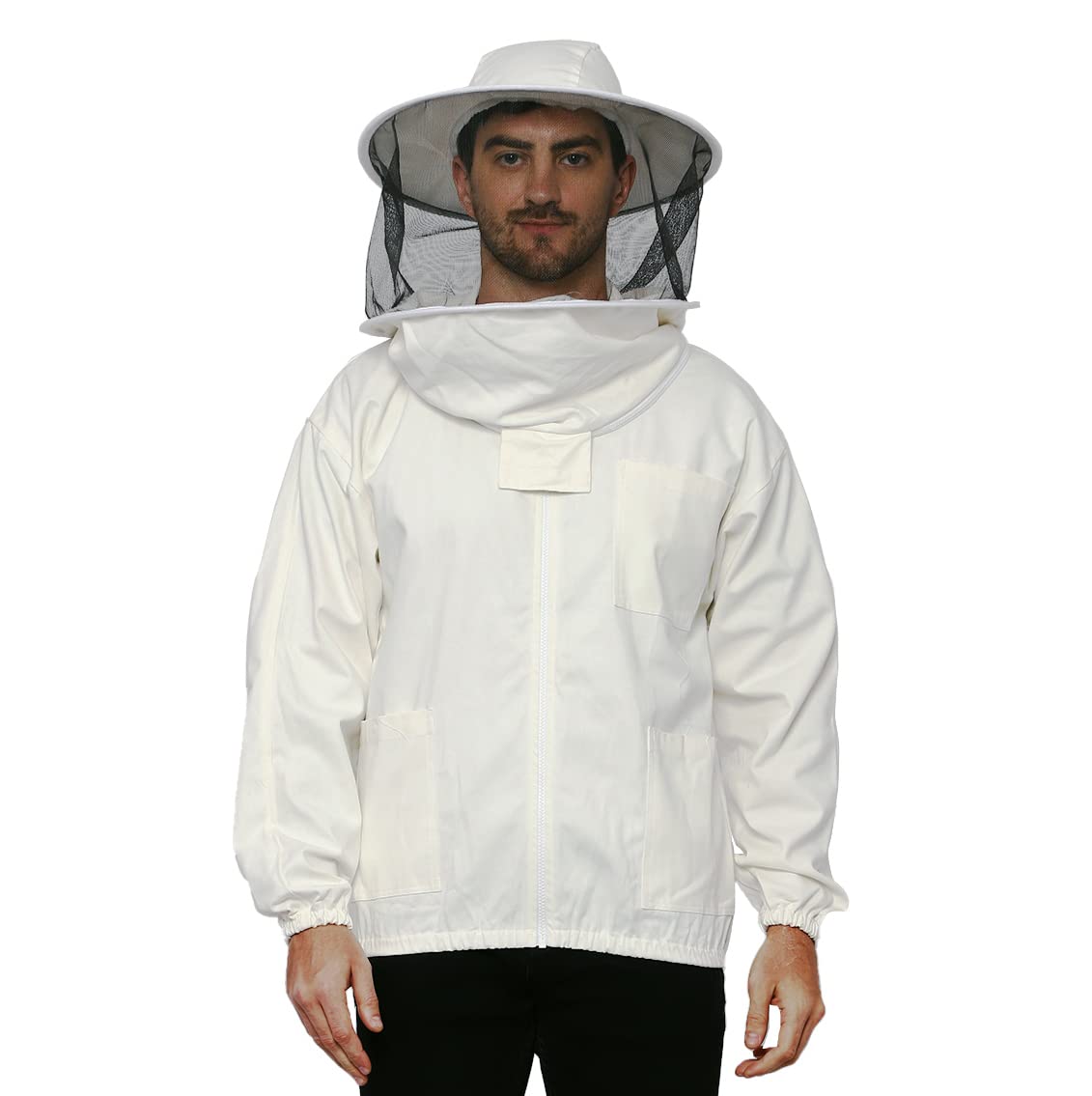 Stingless Beekeeping Jacket with Round Hood – 100% Cotton Beekeeper Suit – Best Bee Protection Wear with Zipper (8XL) – Ideal for Professional Beekeepers & Hobbyists