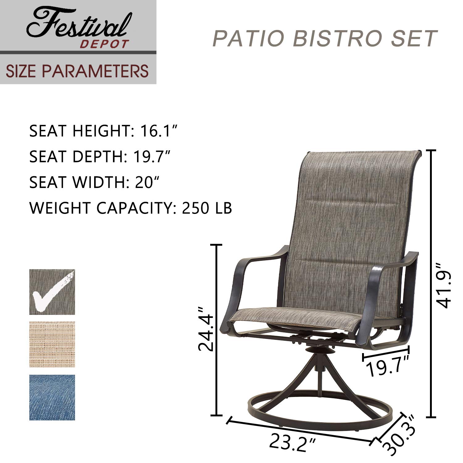 360° Swivel Outdoor Dining Chairs Set of 2 - Textilene High Back Breathable Patio Furniture for Deck, Garden, Pool - Grey - Perfect for Backyard BBQs, Poolside Lounging & Outdoor Entertaining