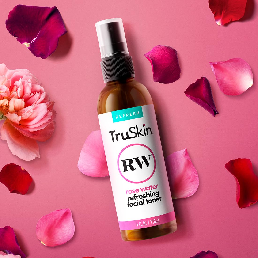 TruSkin Rose Water Facial Toner – 100% Pure Rose Water Hydrating & Revitalizing Toner for Balanced Skin – Refines Pores & Enhances Complexion – 4 fl oz – Perfect for Daily Skincare Routine & Post-Workout Refresh