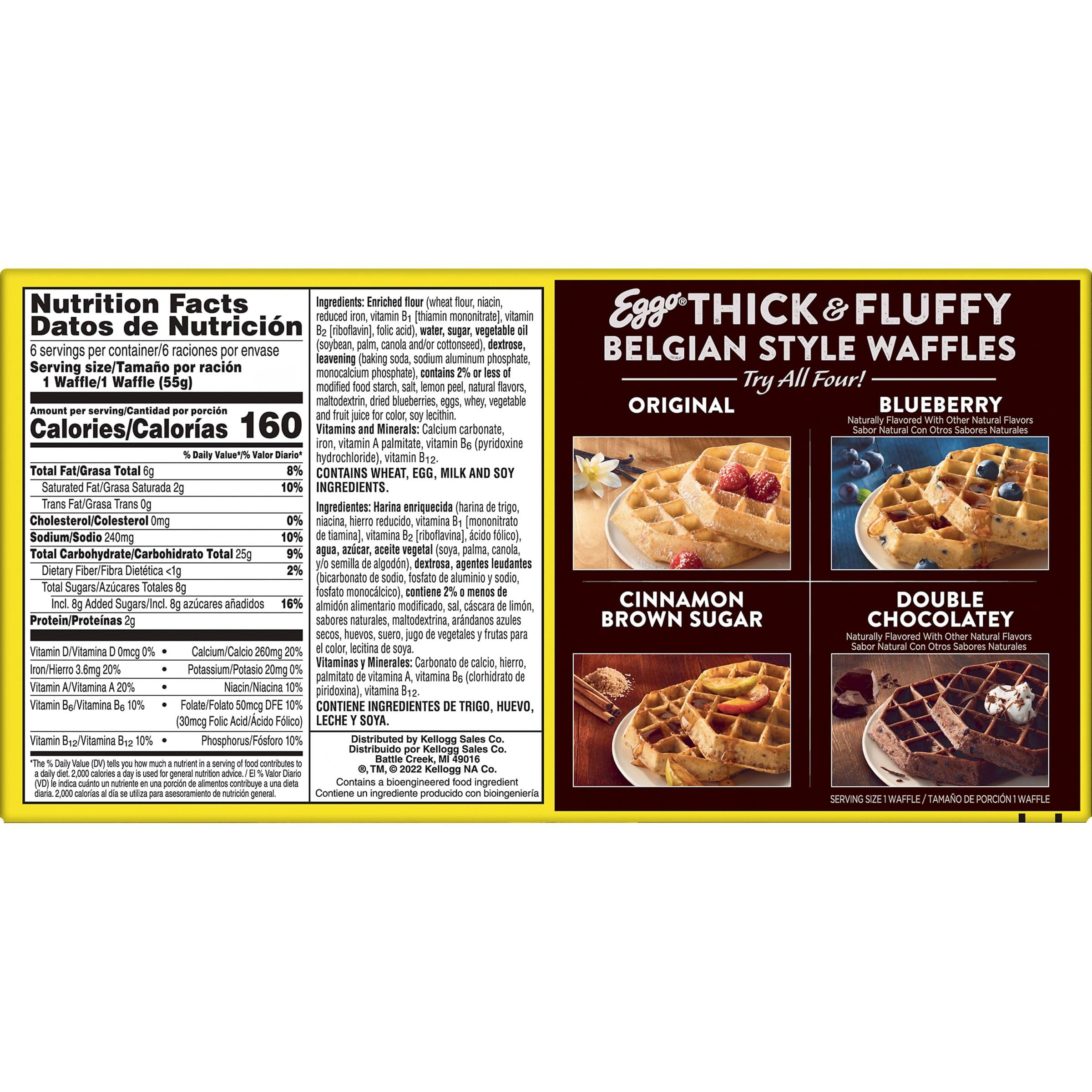 Eggo Thick & Fluffy Belgian Style Blueberry Frozen Waffles - 11.6oz Resealable Box (6 Count) - Perfect for Breakfast, Brunch or Quick Snacks