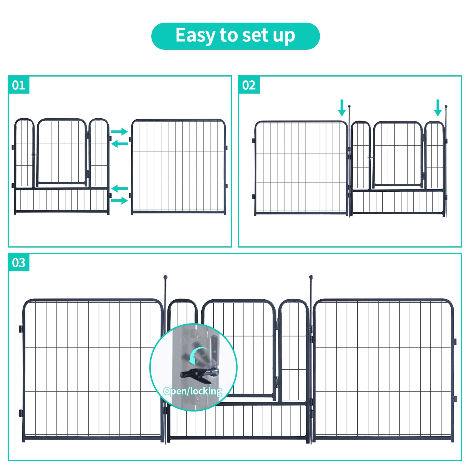 Foldable Metal Dog Playpen - Portable Outdoor Pet Fence for Large/Medium/Small Dogs - 24 Inch 8-Panel Yard Enclosure with Door | Perfect for Backyard, Camping & Indoor Use