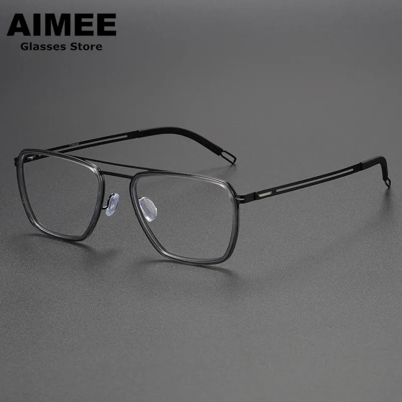 Aimee Unisex Full Rim Square Double Bridge Titanium Acetate Eyeglasses 8202 - Lightweight Durable Frame for Reading, Work & Fashion - Perfect for Office, School & Everyday Wear