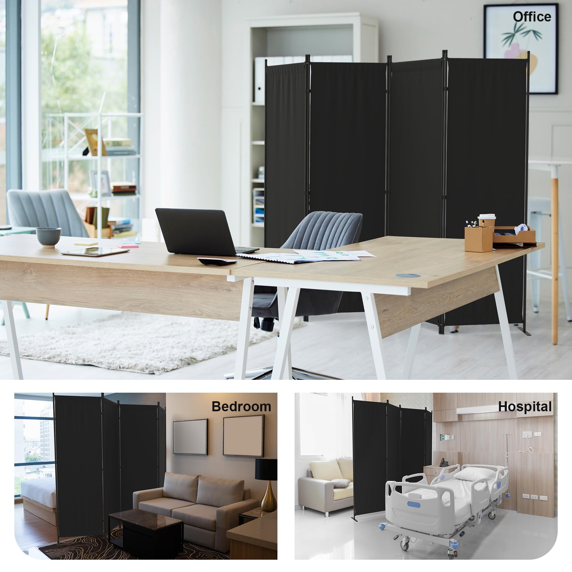 4 Panel Room Divider - 6FT Folding Privacy Screen with 3 Metal Feet | Portable Partition Wall for Office, Kitchen, Nursery & Dressing Room | Space Separator for Home, Events and Temporary Walls