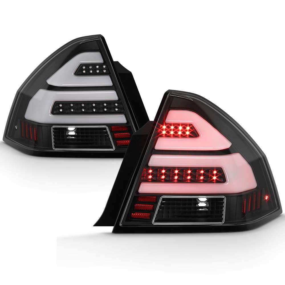 ACANII Black Dual LED Tube Tail Lights Brake Lamps Replacement for 2006-2013 Chevy Impala - Driver & Passenger Side - Enhance Night Visibility & Style for Sedans