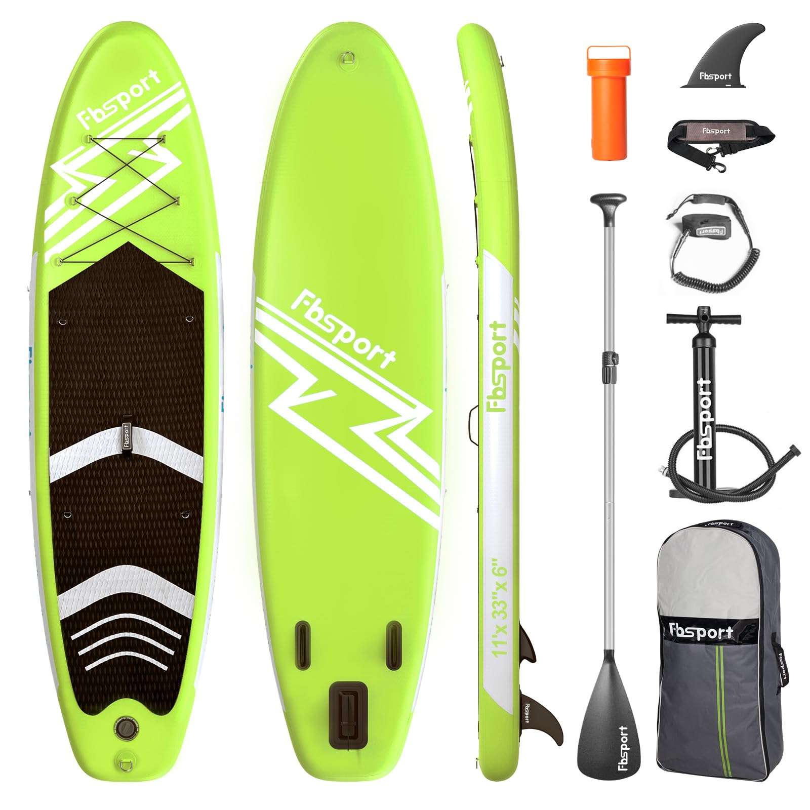 FBSPORT Premium Inflatable Stand Up Paddle Board for Yoga & Surfing | Wide Stance SUP with Non-Slip Deck, Adjustable Paddle, Pump, Leash & Carry Bag | Durable SUP Board for Adults & Youth | Perfect for Lakes, Oceans & Water Sports
