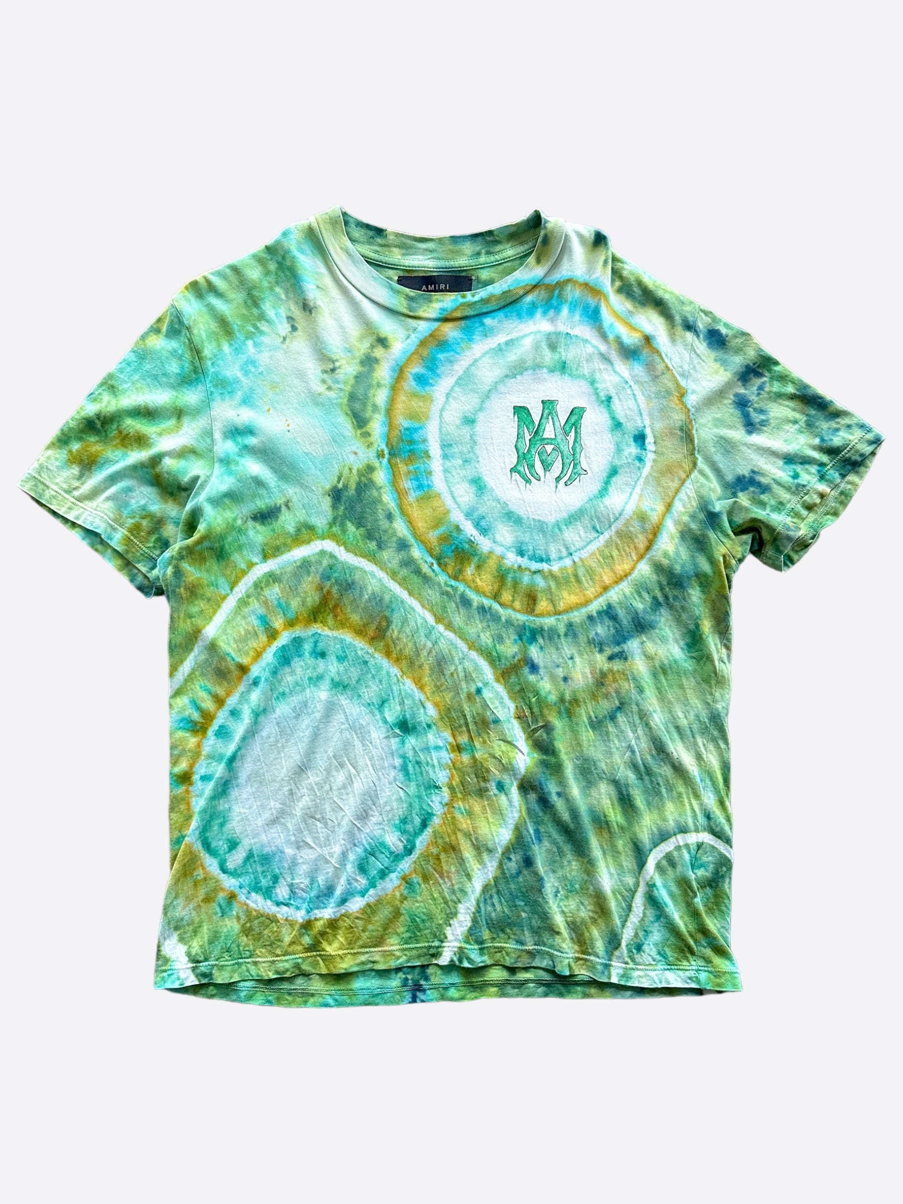 Amiri Green Tie Dye Logo T-Shirt for Men - Stylish Graphic Tee for Streetwear, Casual Outfits & Summer Fashion