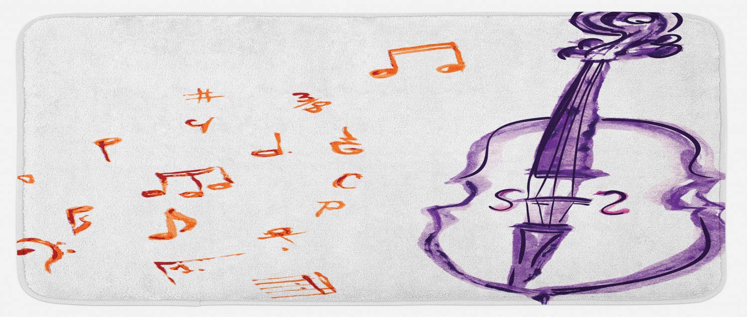 Ambesonne Non-Slip Kitchen Rug with Musical Notes & Watercolor Violin Design - 47
