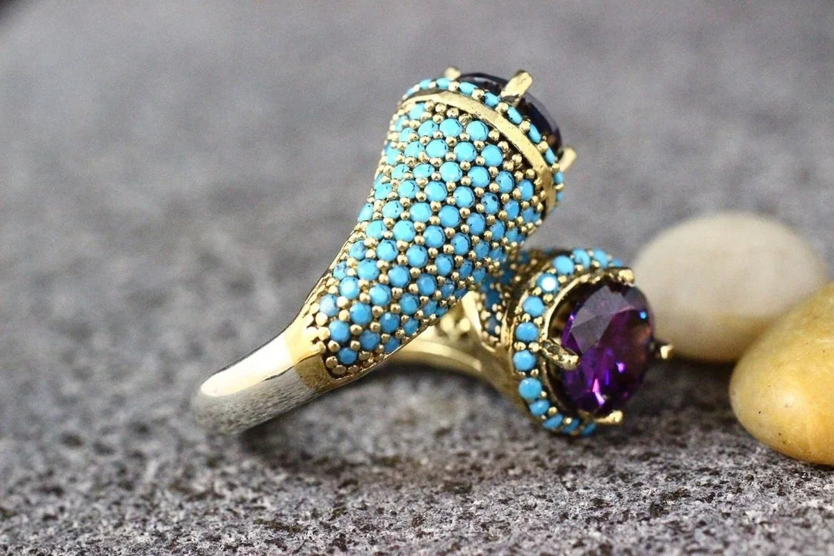 Gem Turquoise Ring for Women - Handmade Sterling Silver Boho Jewelry - Perfect for Gifts, Weddings & Everyday Wear