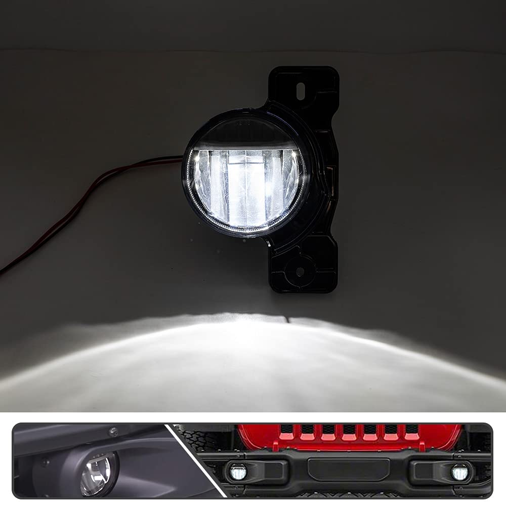 2Pcs LED Fog Lights for Jeep Wrangler JK JL & Gladiator JT - OEM Replacement Fog Lamps - Bright White 6000K - Waterproof & Durable - Perfect for Off-Roading, Night Driving & Foggy Conditions