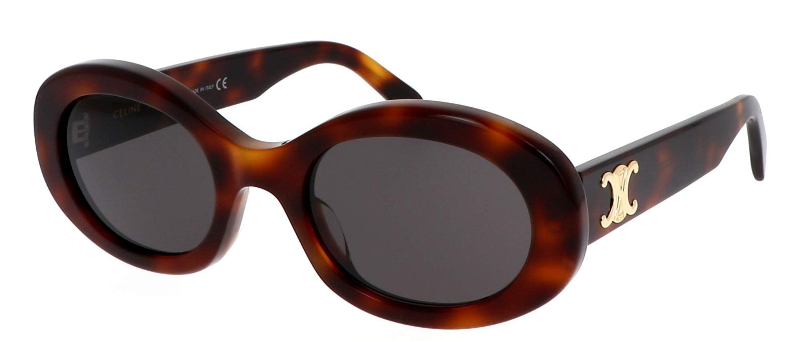 Celine Triomphe CL40194U 53A Shiny Havana Smoke Grey Oval Women's Sunglasses - UV Protection Fashion Shades for Women, Perfect for Beach, Driving & Outdoor Activities