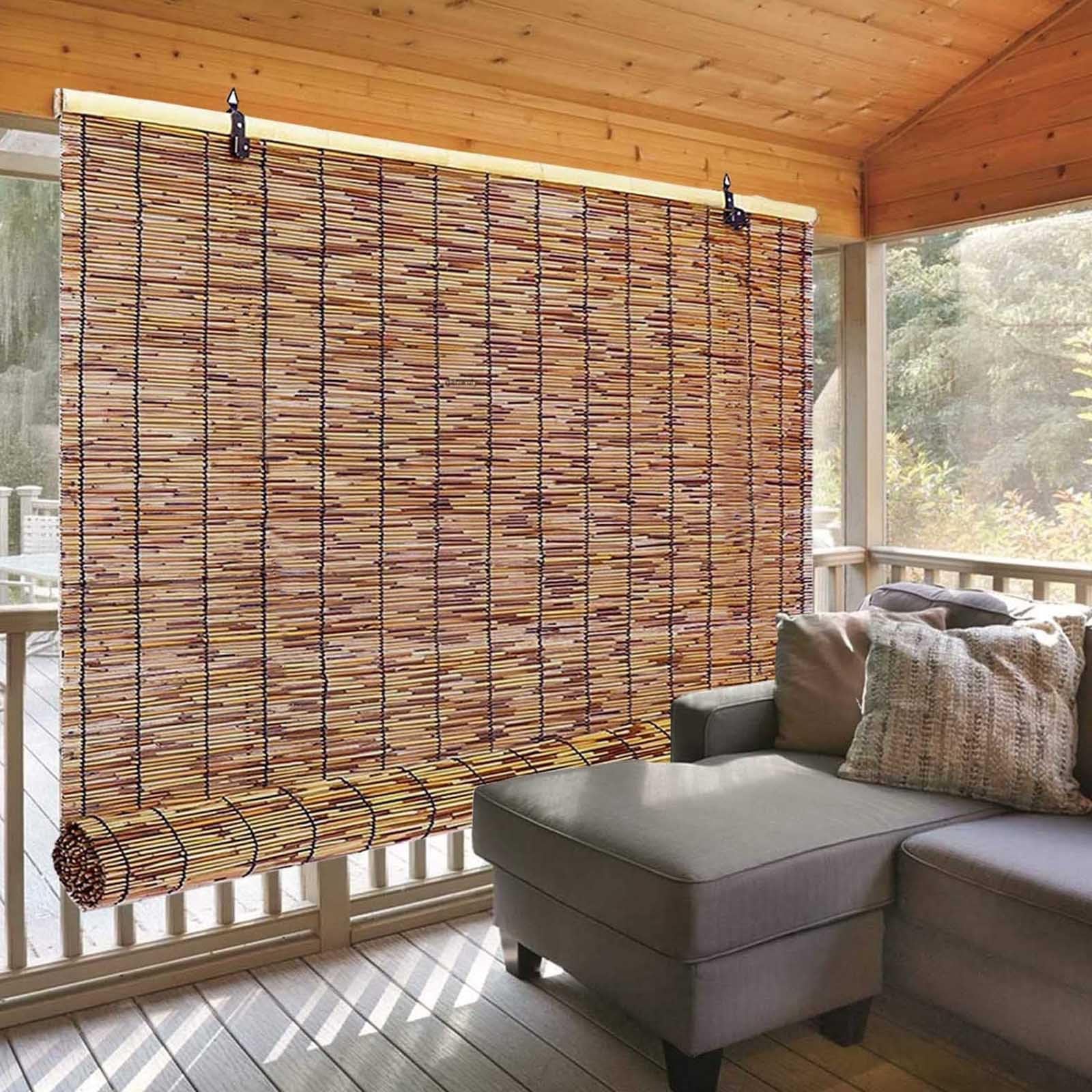 Premium Bamboo Patio Shades Roll Up - Outdoor Thermal Insulated Blackout Reed Blinds for Sun Protection & Privacy - Multiple Sizes (24