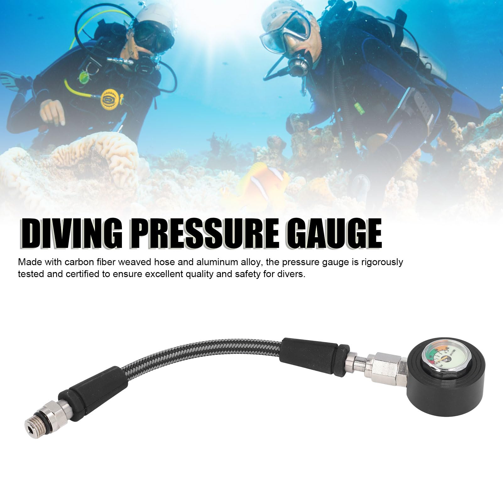 Professional Scuba Diving Pressure Gauge with Luminous Night Glow - High Pressure Hose Included - Compatible with BCD Regulators for Underwater Diving - Perfect for Night Dives, Deep Sea Exploration, and Scuba Training