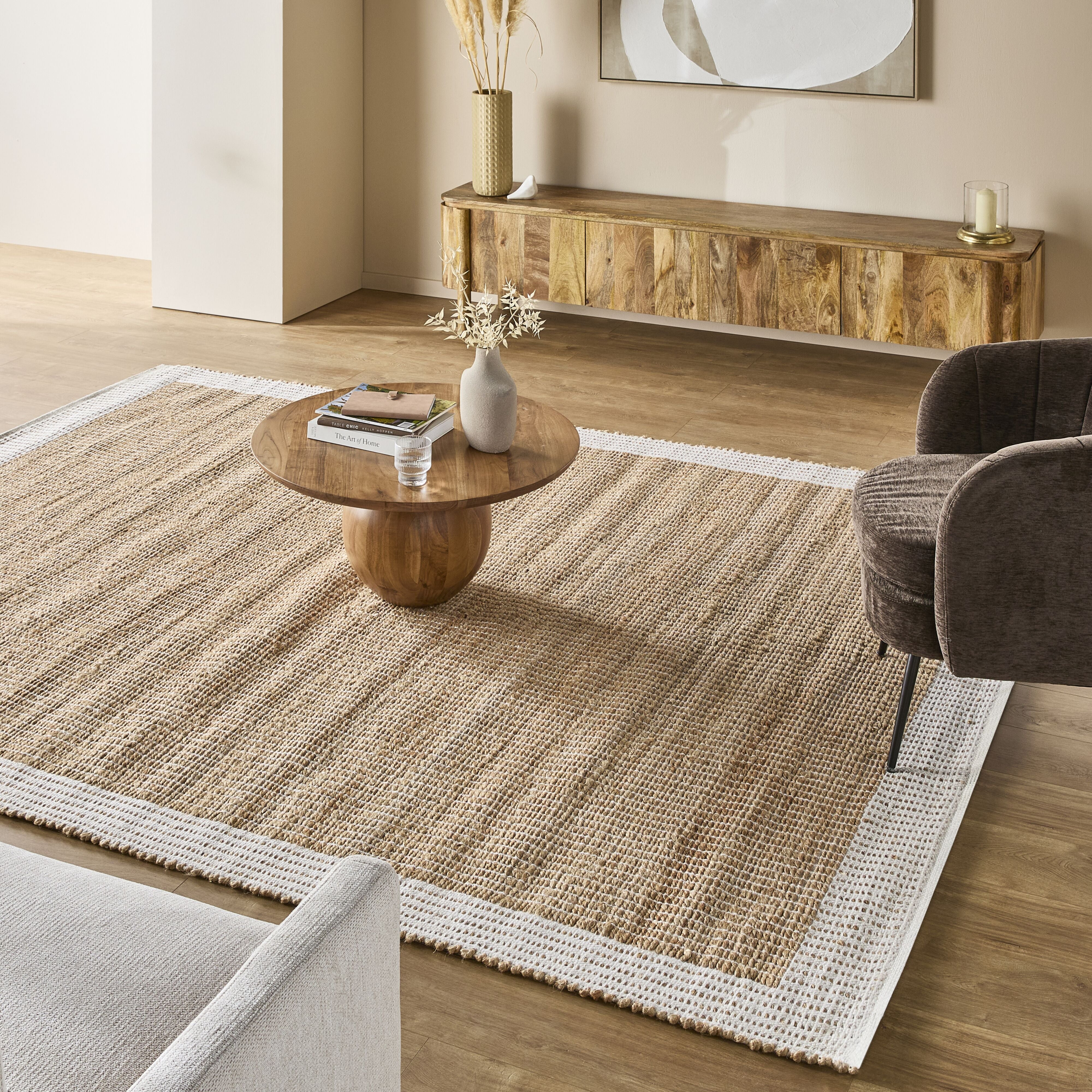 Alhambra Border Jute Rug Wheat 240x300cm - Natural Eco-Friendly Handwoven Floor Mat for Living Room, Bedroom & Dining Area Decor