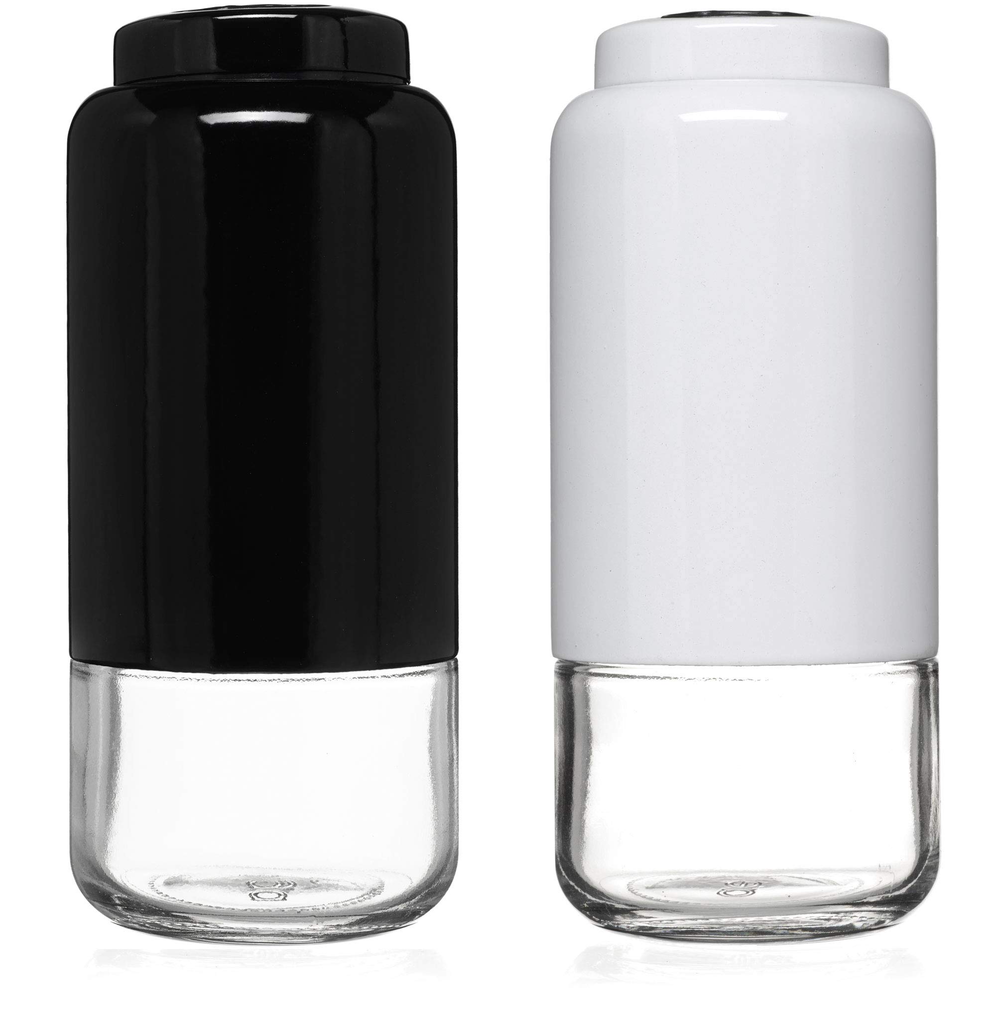 Premium Adjustable Salt and Pepper Shakers Set - Black & White Ceramic Kitchen Essentials for Dining Table, Restaurant, and Home Cooking