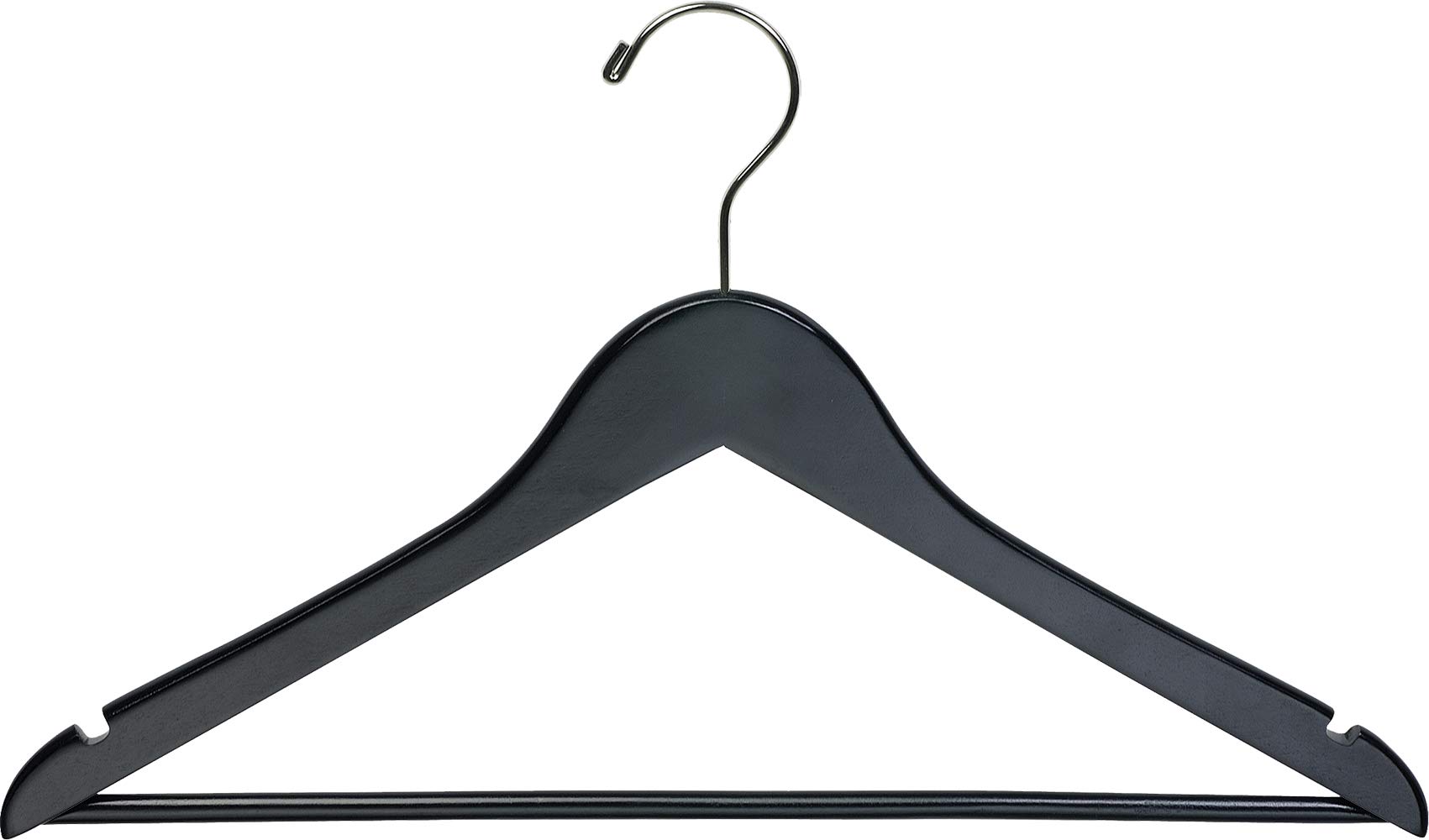 Premium Black Rubberized Wooden Suit Hangers - Solid Wood Bar with Flat Rubber Coating, Chrome Swivel Hook & Notches (Set of 50) by The Great American Hanger Company - Perfect for Closet Organization, Retail Stores & Luxury Garment Care