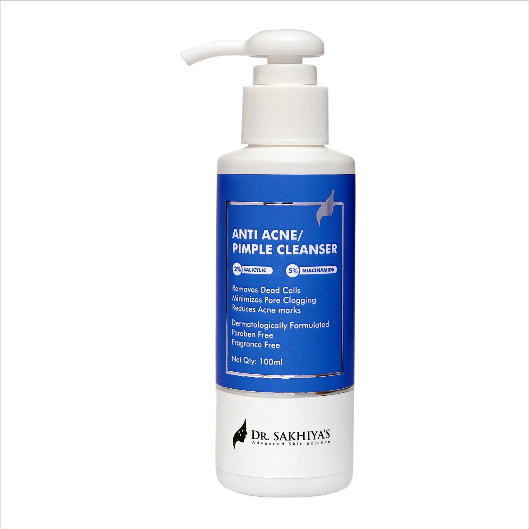 DR. SAKHIYA'S Anti Acne & Pimple Face Cleanser with 2% Salicylic Acid & 5% Niacinamide - 100ml, Paraben & Fragrance Free - Gentle Daily Face Wash for Oily & Acne-Prone Skin - Perfect for Morning & Night Skincare Routine