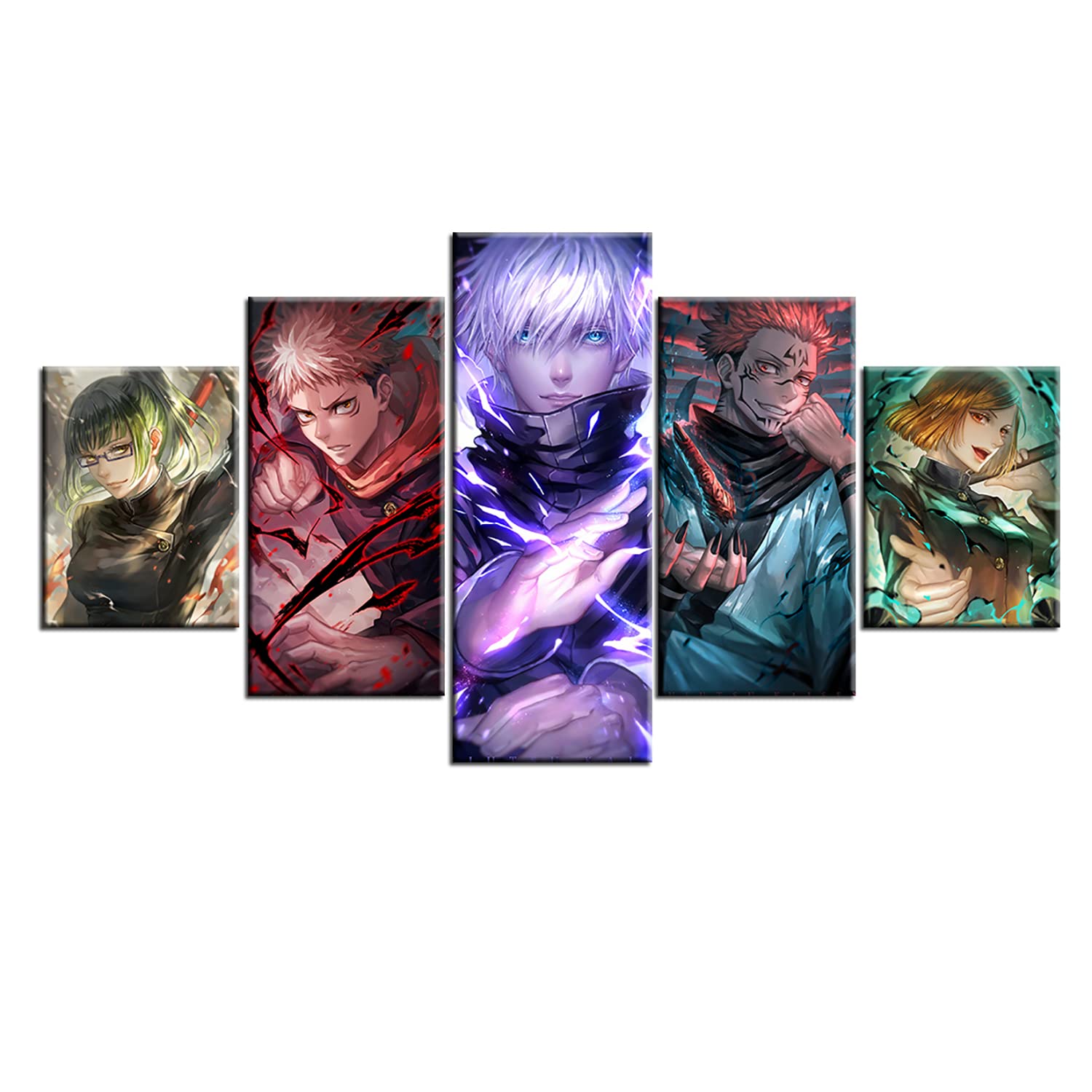 Jujutsu Kaisen Anime Posters Set of 5 - HD Printed Canvas Wall Art Decor for Living Room, Bedroom, Game Room - Japanese Manga Scroll Posters - Perfect for Anime Fans & Home Decoration