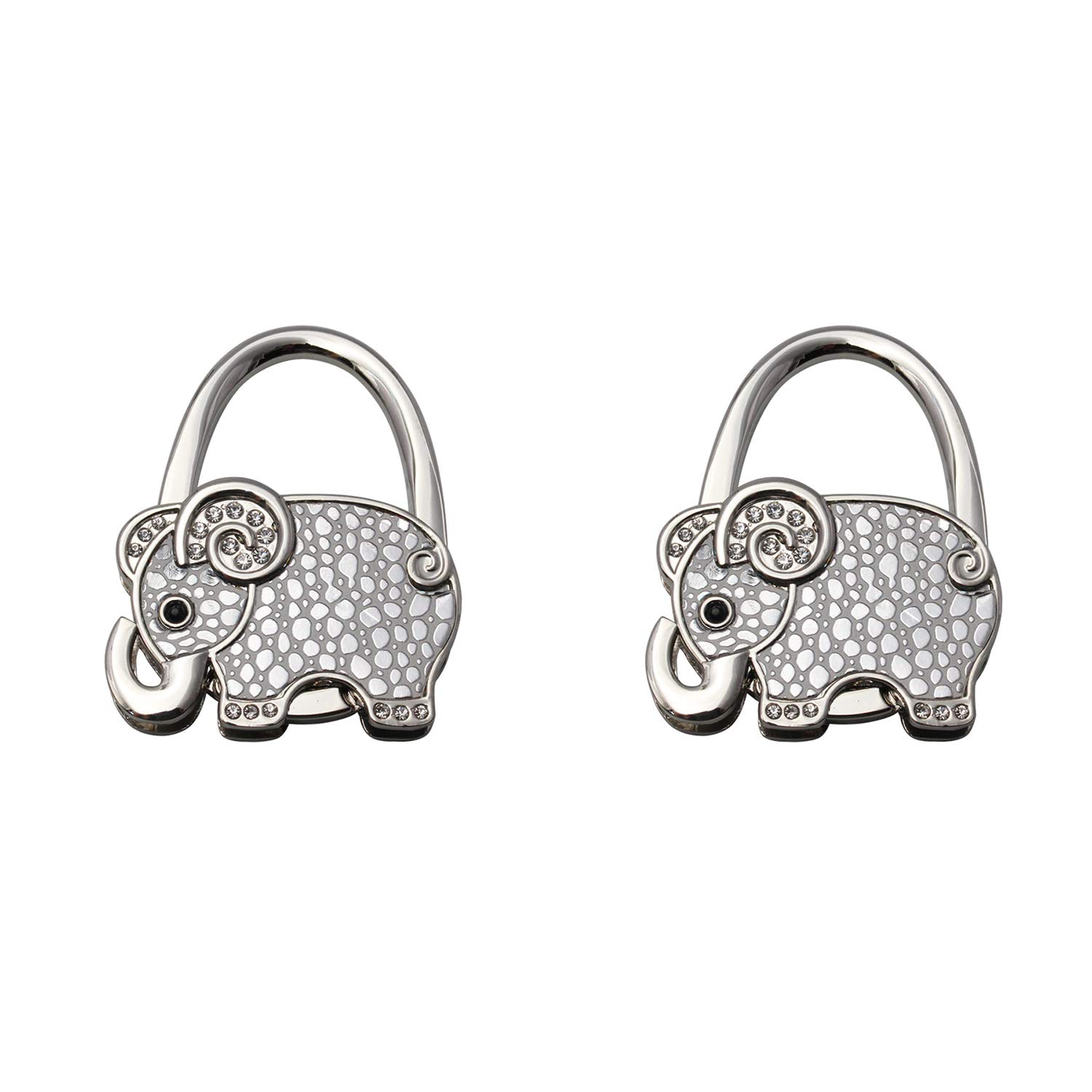 2 Pack Elephant Shaped Foldable Purse Hooks - Heavy Duty Handbag Hangers for Restaurants, Tables & Travel - Compact Bag Holder for Women's Purses & Totes (Black)