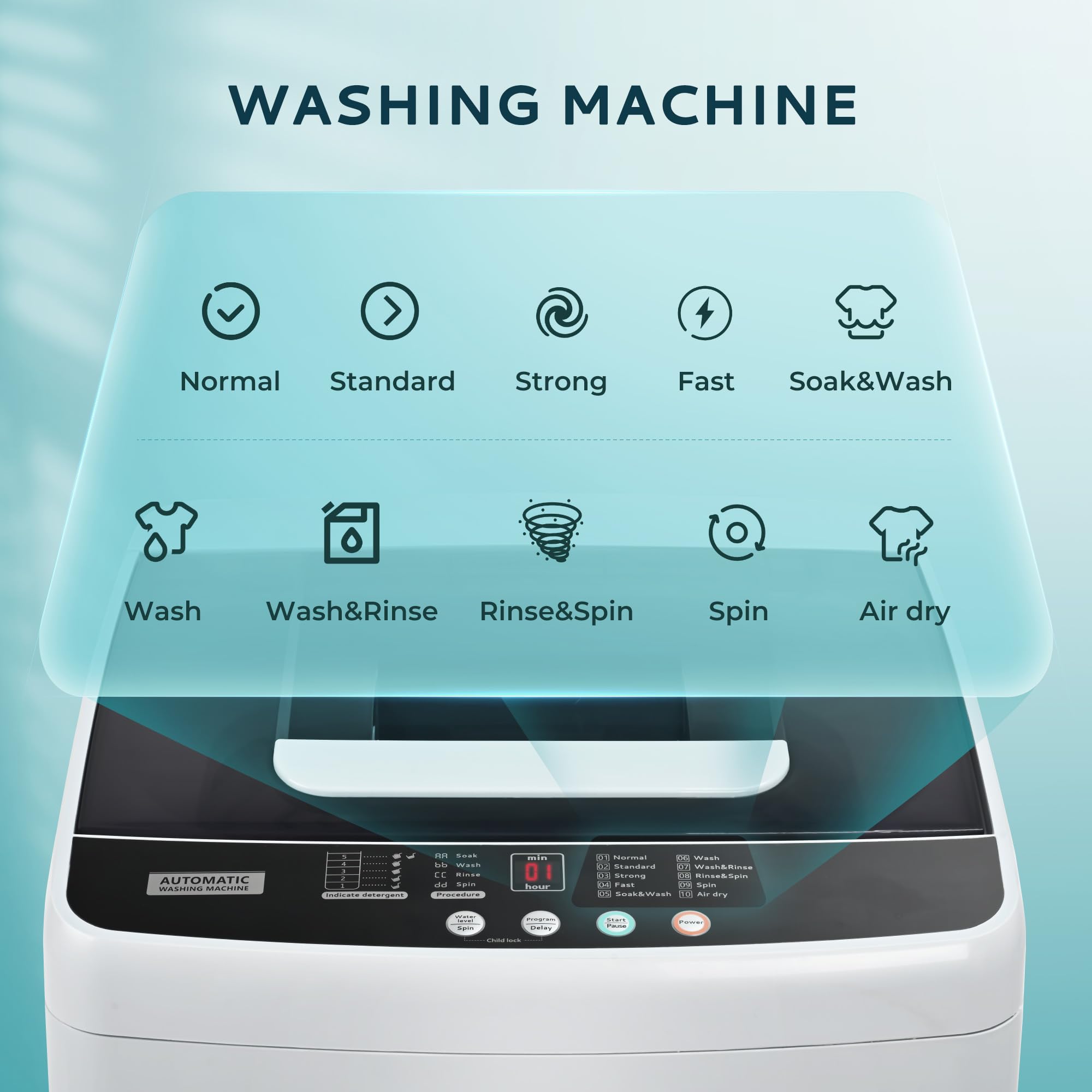 Euhomy 0.9 Cu Ft Portable Washing Machine with Drain Pump - 10 Wash Programs & 5 Water Levels, LED Display Compact Washer for Apartments, RVs, Dorms - Perfect for Small Spaces & Travel Laundry (Light Gray)