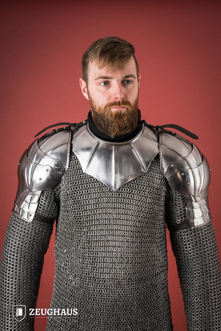 Gothic Pauldrons - 1.6mm Polished Steel Shoulder Armor for LARP, Cosplay & Medieval Renaissance Fairs | Perfect for Costumes, Role Playing & Historical Reenactments