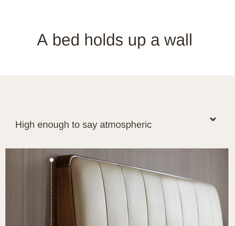 Premium Black Walnut Solid Wood Bed with Genuine Leather Upholstery - USB Charging Ports Included - Perfect for Master Bedrooms & Guest Rooms