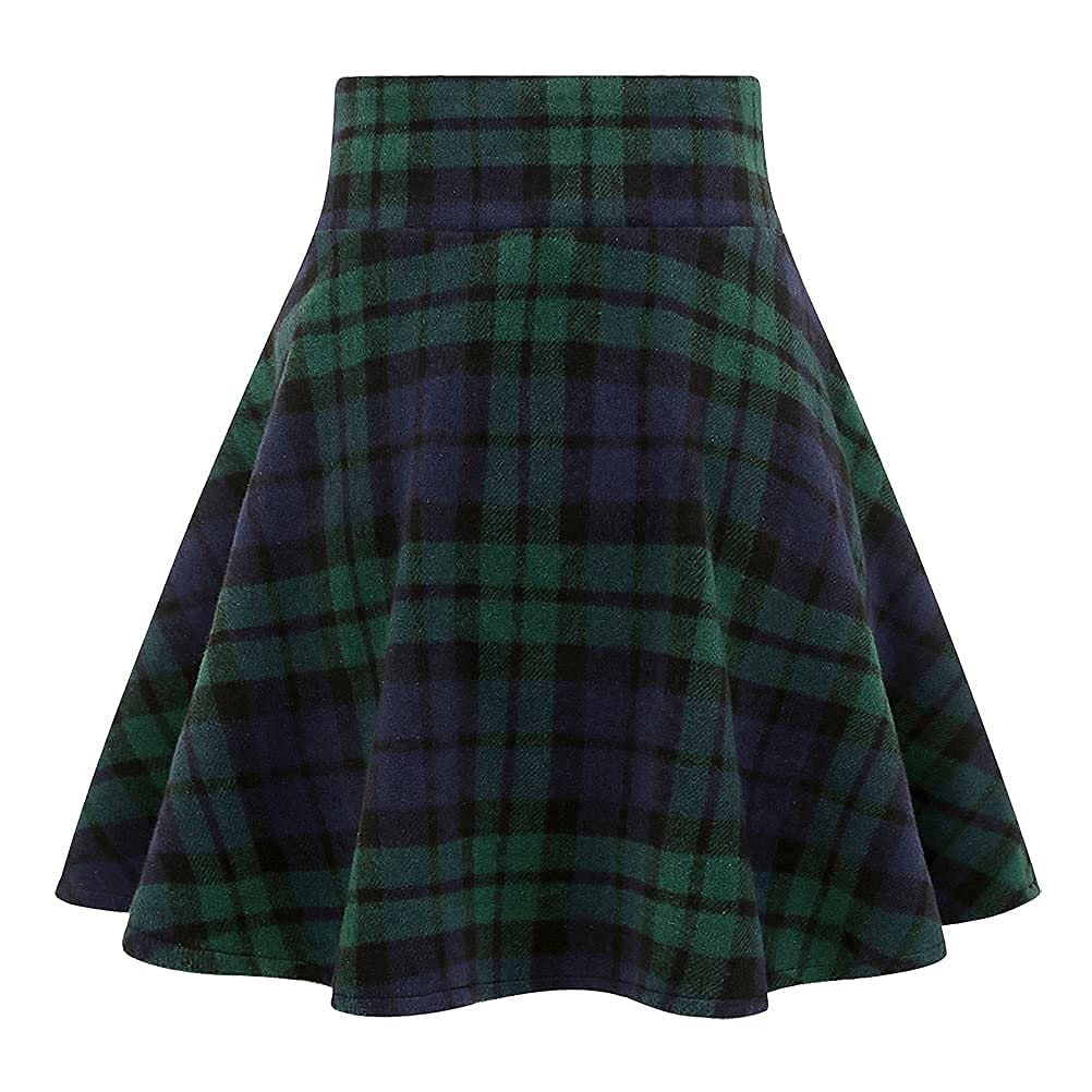 Kinghua Women's Warm Wool Plaid Mini Skirt - High Waisted Lace Up Pleated Skater Skirt for Winter | Perfect for Office, Dating & Holiday Outfits