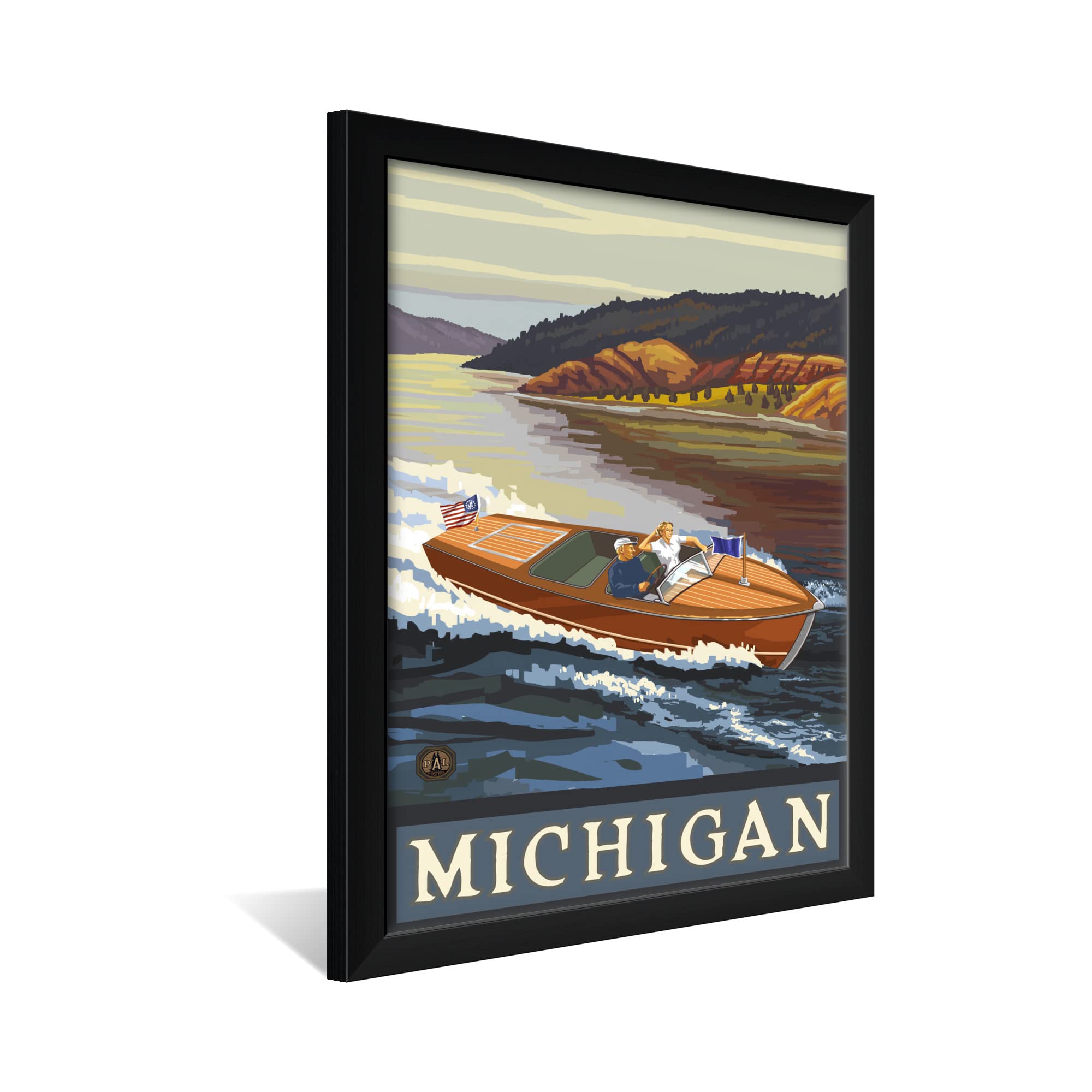 Michigan Wooden Boat Lake Framed Art Print 20x26 - Paul A. Lanquist Travel Artwork - Perfect for Lake House, Cabin, or Office Wall Decor