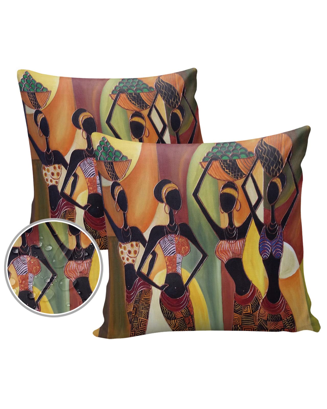 Waterproof African Throw Pillow Covers 18x18 - Outdoor Patio Decor for Couch, Tent & Farmhouse