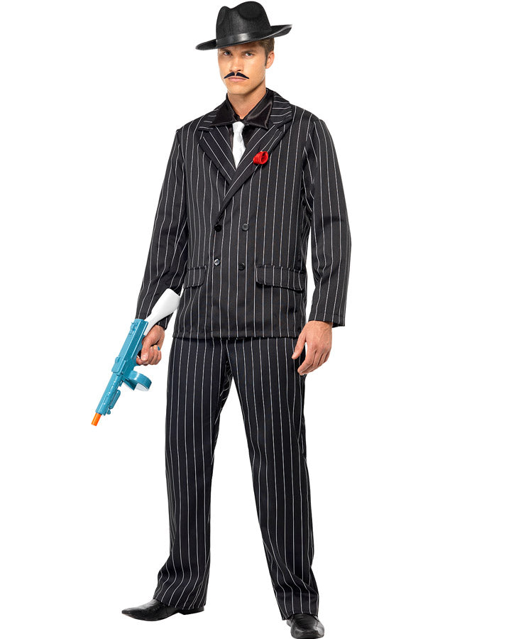 Vintage 1920s Zoot Suit Gangster Costume for Men - 3-Piece Mafia Pinstripe Outfit with Hat & Tie for Halloween, Cosplay & Themed Parties