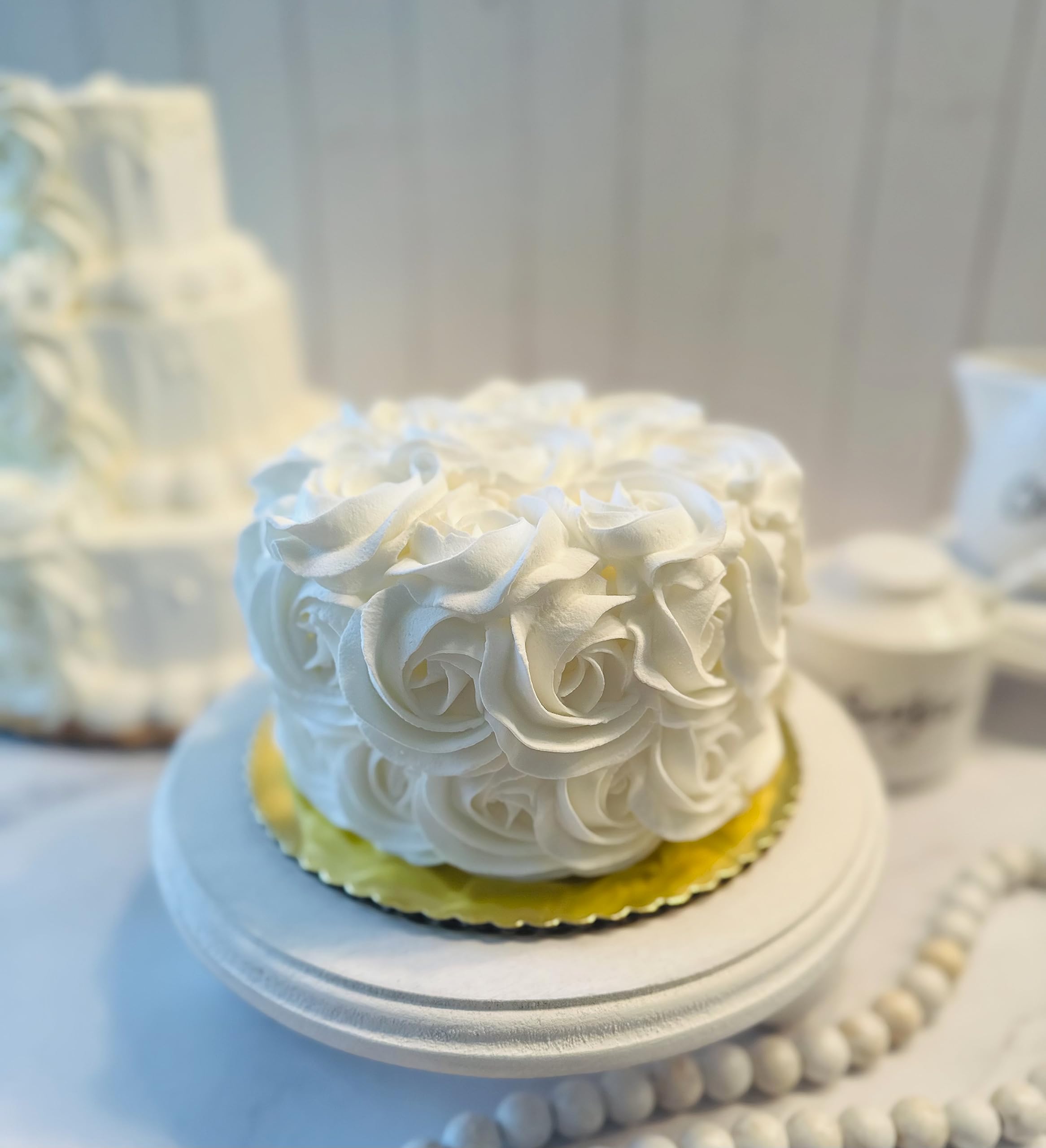 Dezicakes Handmade White Rosette Fake Cake - Artificial Cake for Wedding, Baby Shower & Party Decorations