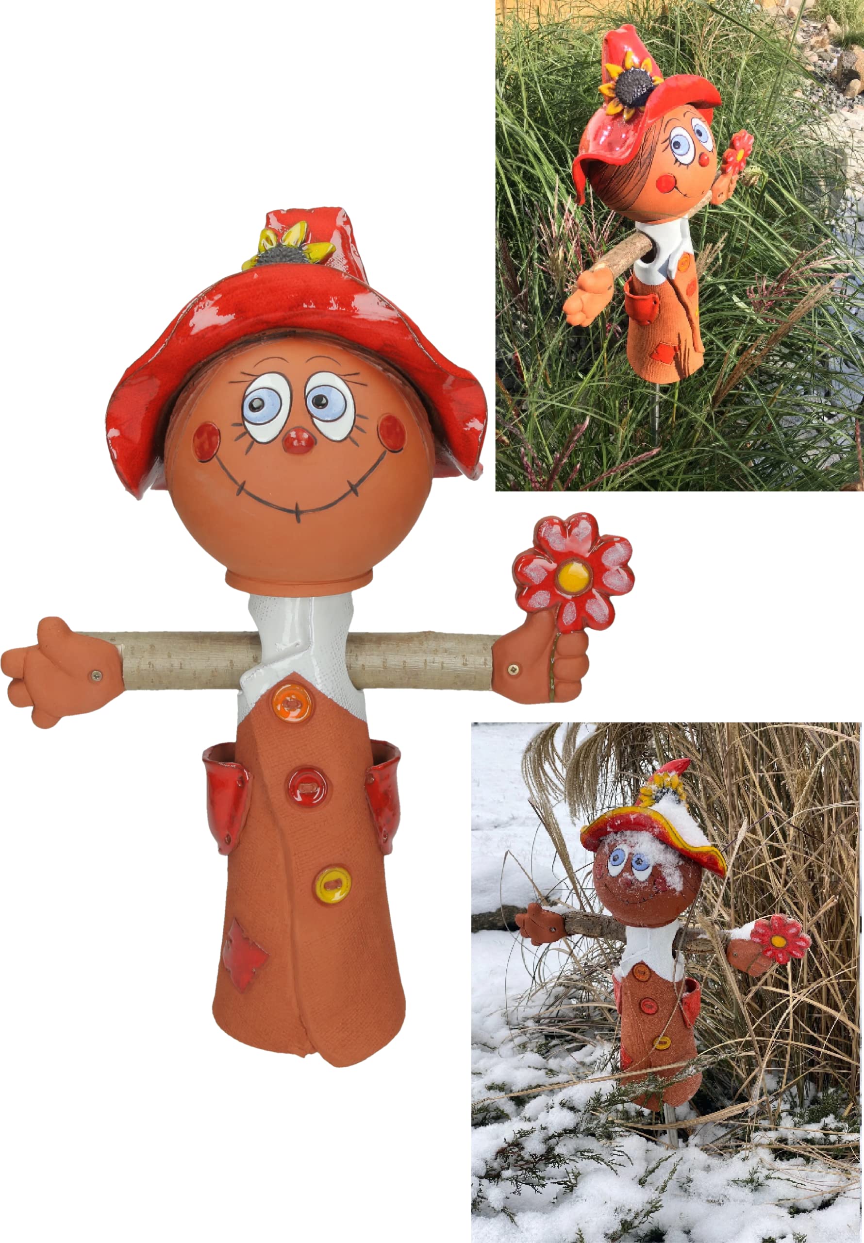 Handmade Frostproof Ceramic Scarecrow Lawn Stake - Unique Outdoor Garden Statue Decor for Men & Women - Perfect Gardening Gift for Yard, Patio & Landscape Decoration