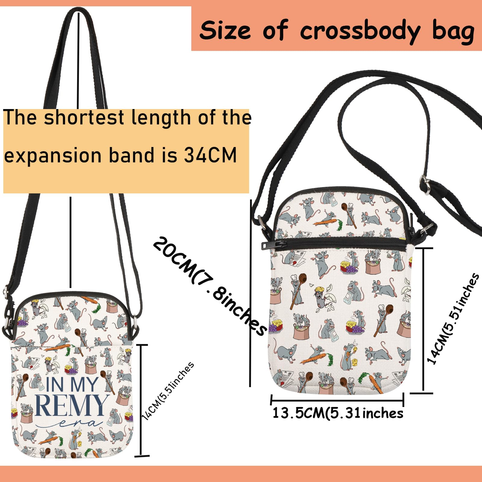 TSOTMO Disney Ratatouille Remy Chef Crossbody Bag - Cute Cartoon Movie Merchandise for Fans - Perfect Gift for Disney World Trips & Cooking Enthusiasts - Use for Travel, Shopping, and Everyday Outings